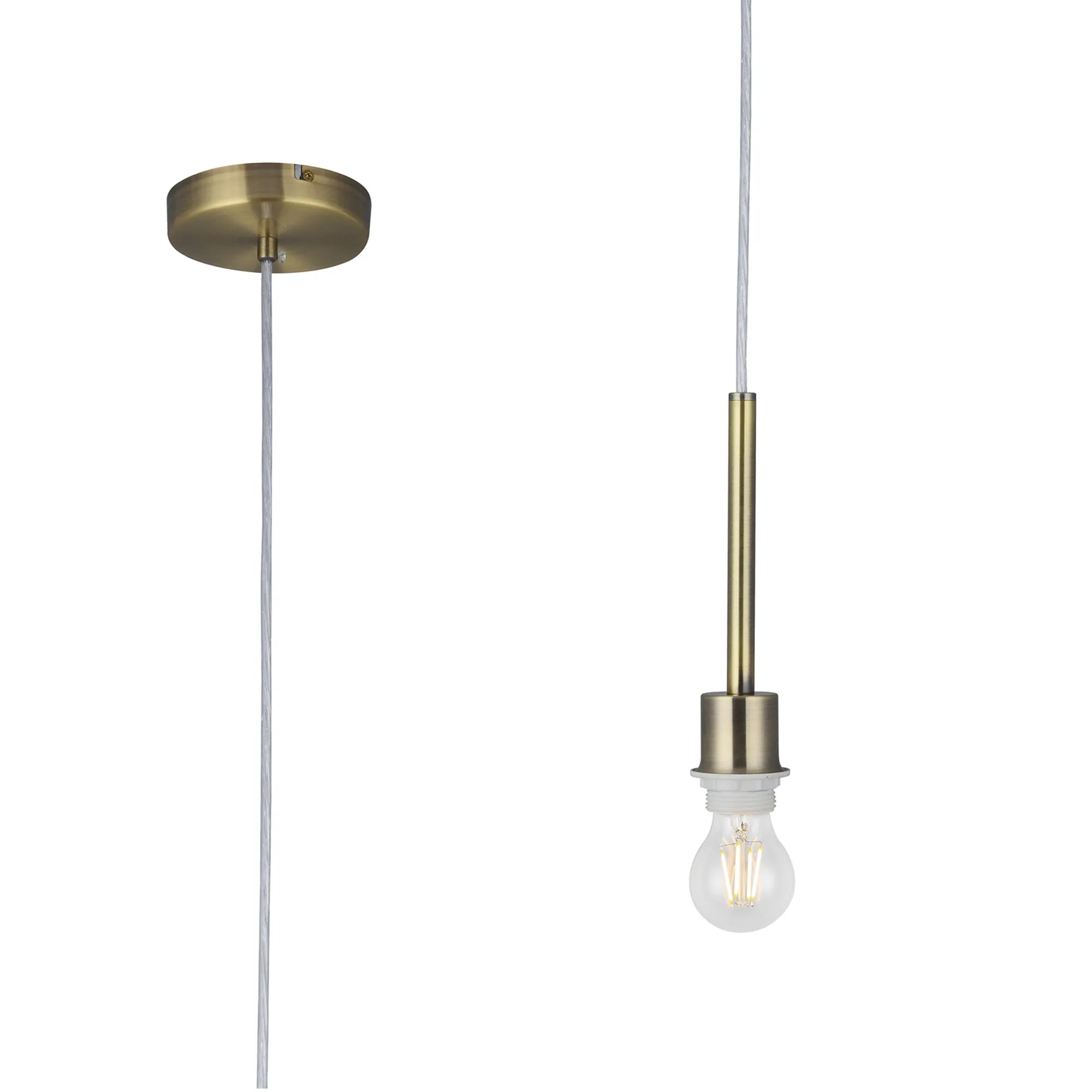 Baymont Antique Brass 1 Light E27 Universal Single Pendant, Suitable For A Vast Selection Of Shades