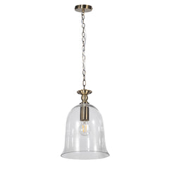 Bell 3Lt Light Clear Glass Pendant Antique Brass - Promotional Offer