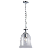 Bell 1 Light Clear Glass Pendant Polished Chrome