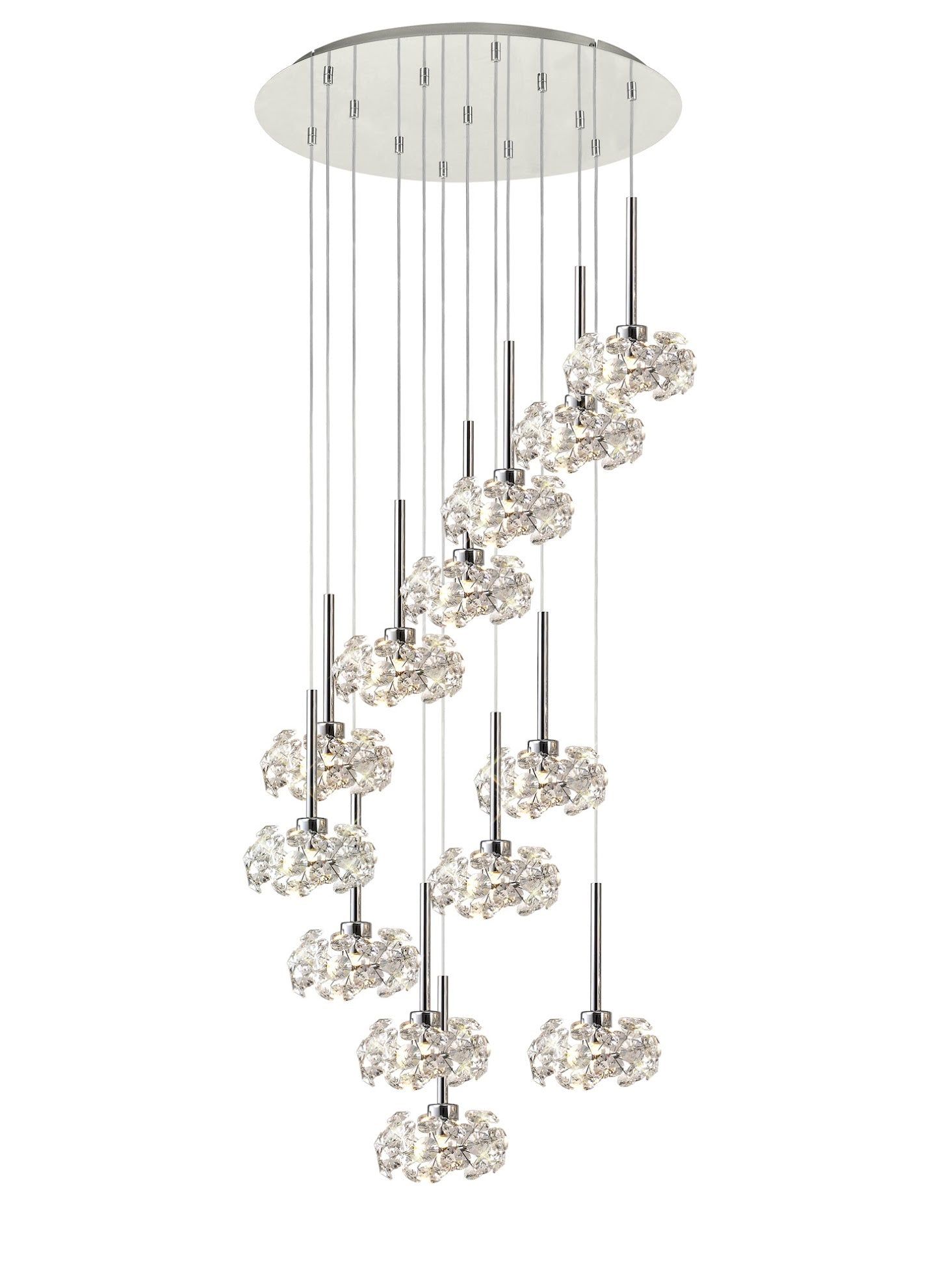 Cassis/Sophia 13 Light G9 2.5m Round Multiple Pendant With Polished Chrome And Crystal Shade