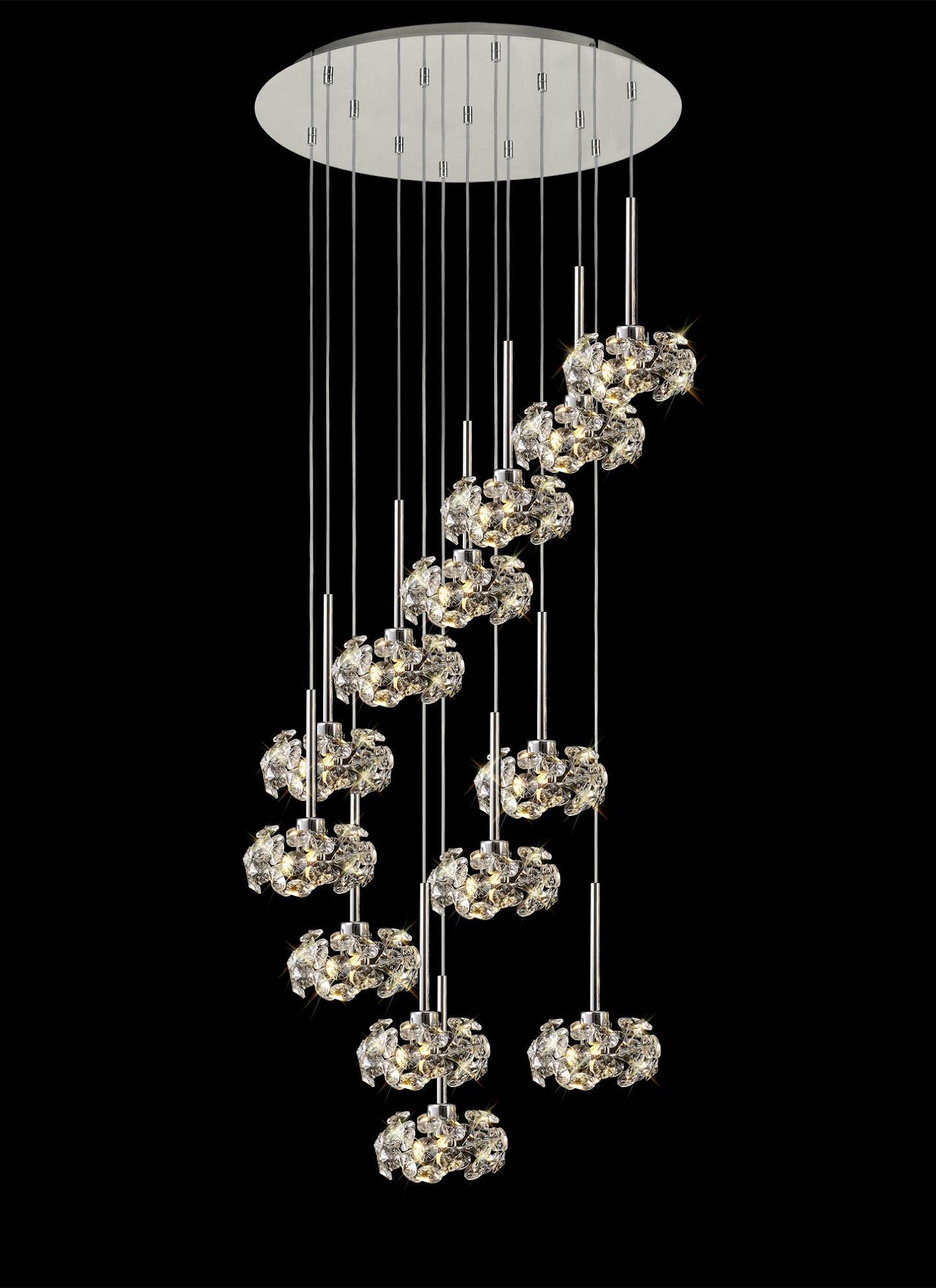Cassis/Sophia 13 Light G9 2.5m Round Multiple Pendant With Polished Chrome And Crystal Shade