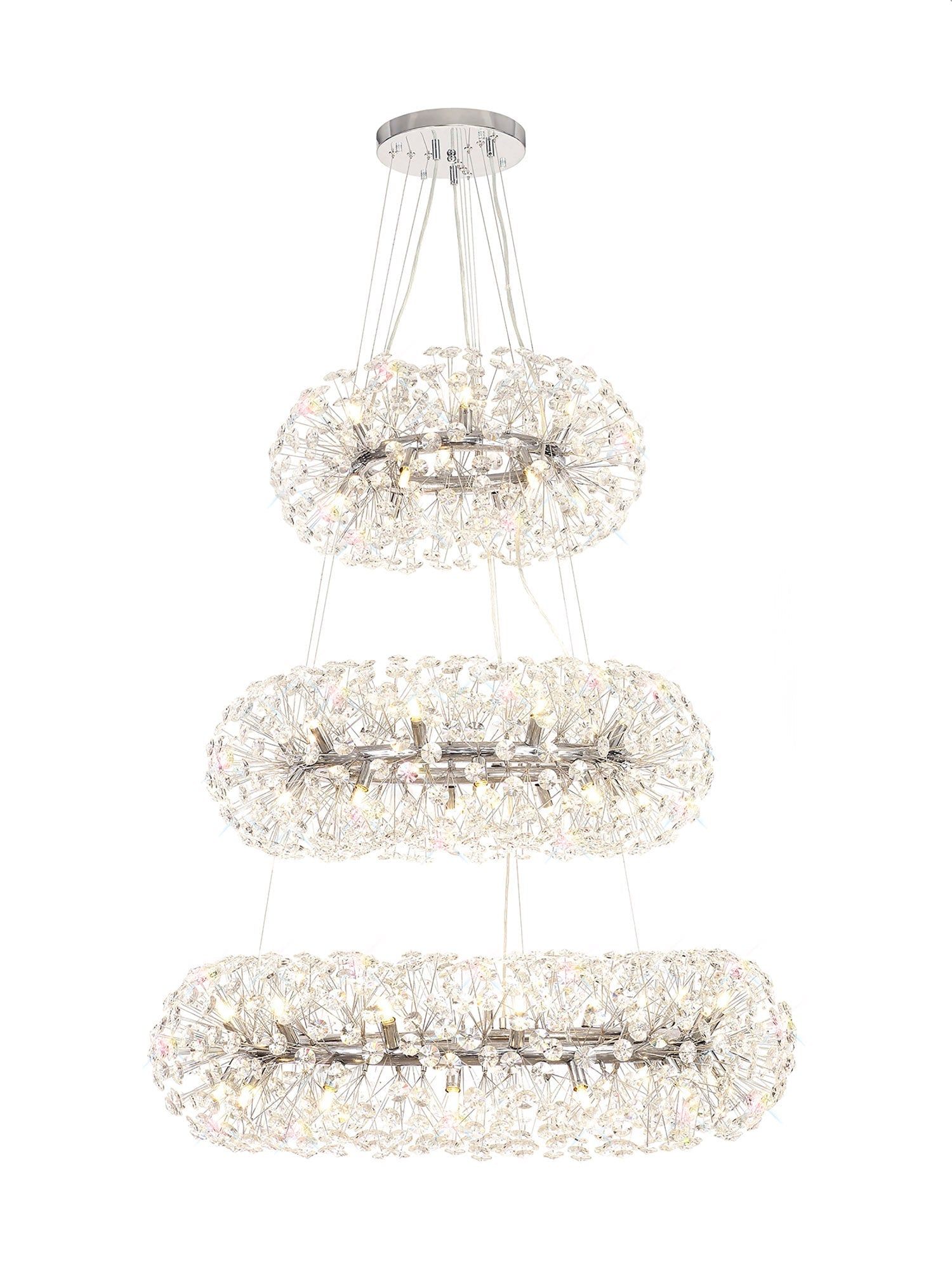 Sophia 3 Tier Pendant 58 Light G9 French Chrome/Gold/Crystal, Item Weight: 30.2kg