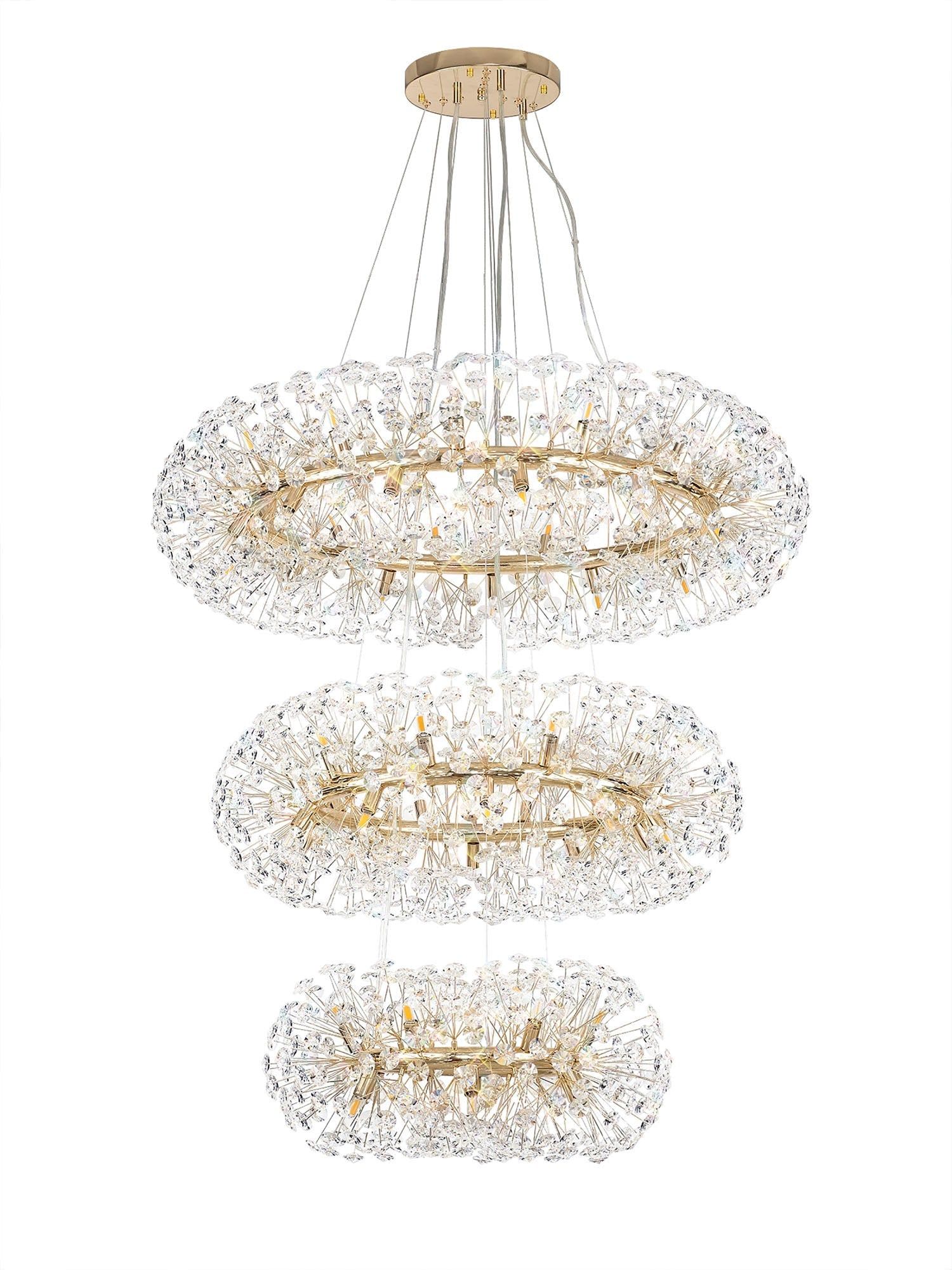 Sophia 3 Tier Pendant 58 Light G9 French Chrome/Gold/Crystal, Item Weight: 30.2kg