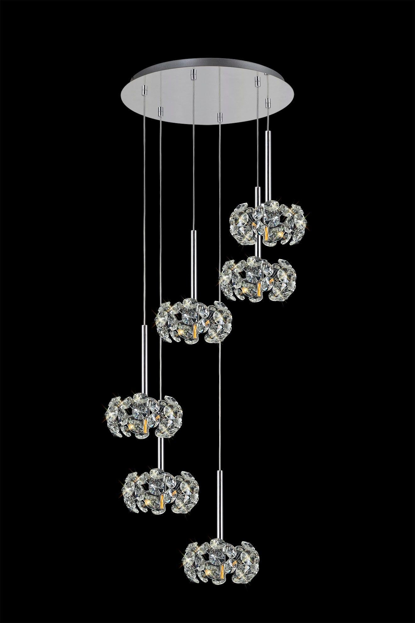 Cassis/Sophia 6 Light G9 2.5m Round Multiple Pendant With Polished Chrome And Crystal Shade