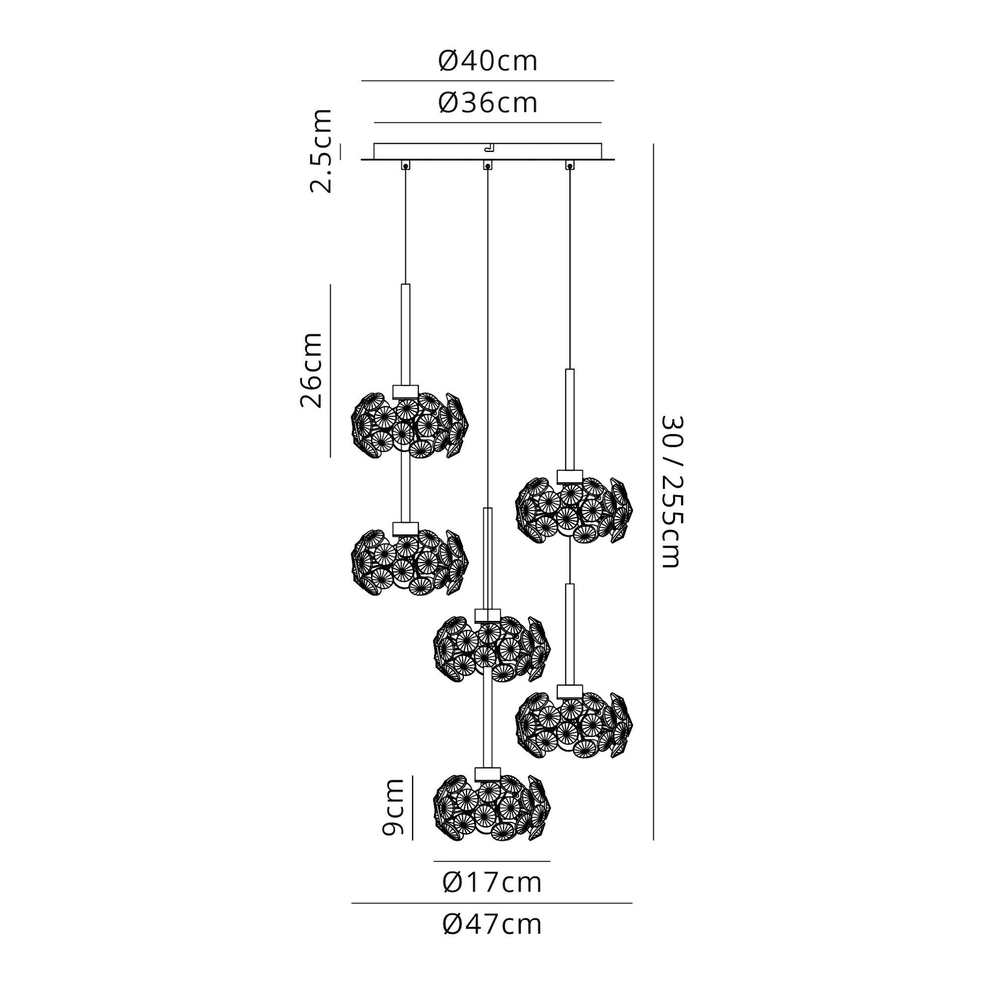Cassis/Sophia 6 Light G9 2.5m Round Multiple Pendant With Polished Chrome And Crystal Shade
