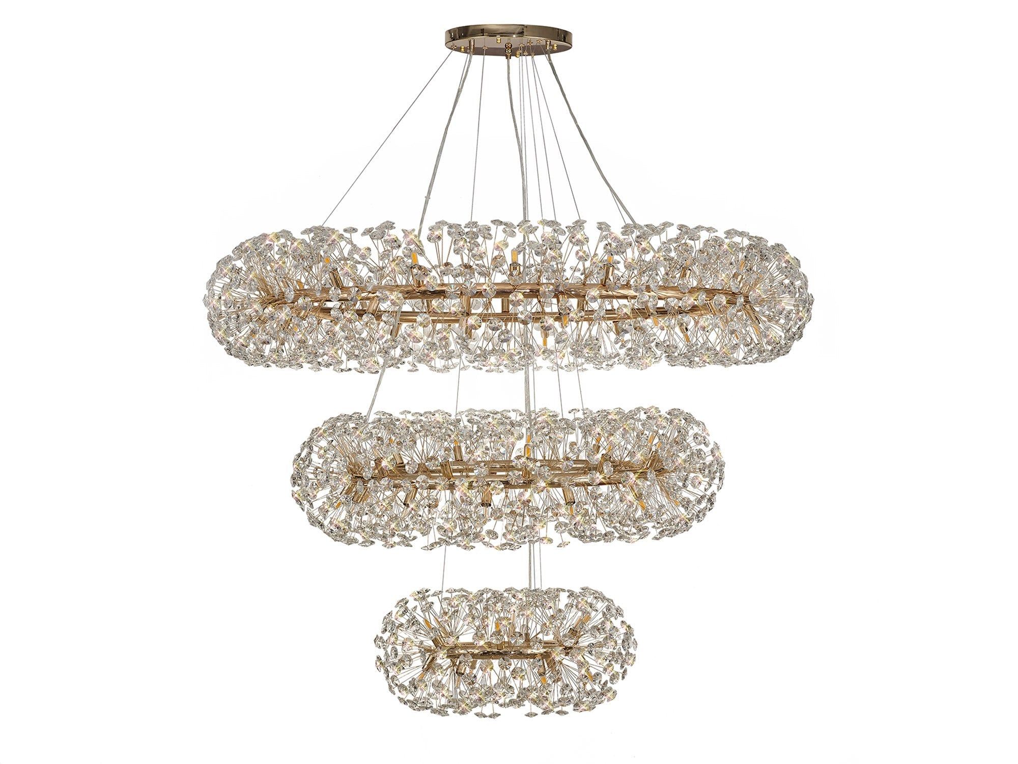 Sophia 3 Tier Pendant 74 Light G9 French Gold/Crystal, Polished Chrome/Crystal, Item Weight: 37.6kg