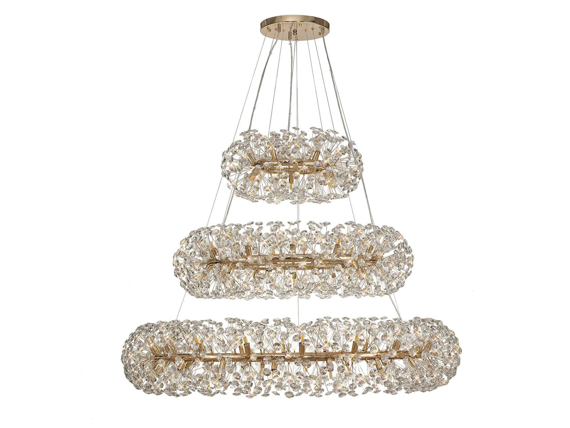 Sophia 3 Tier Pendant 74 Light G9 French Gold/Crystal, Polished Chrome/Crystal, Item Weight: 37.6kg