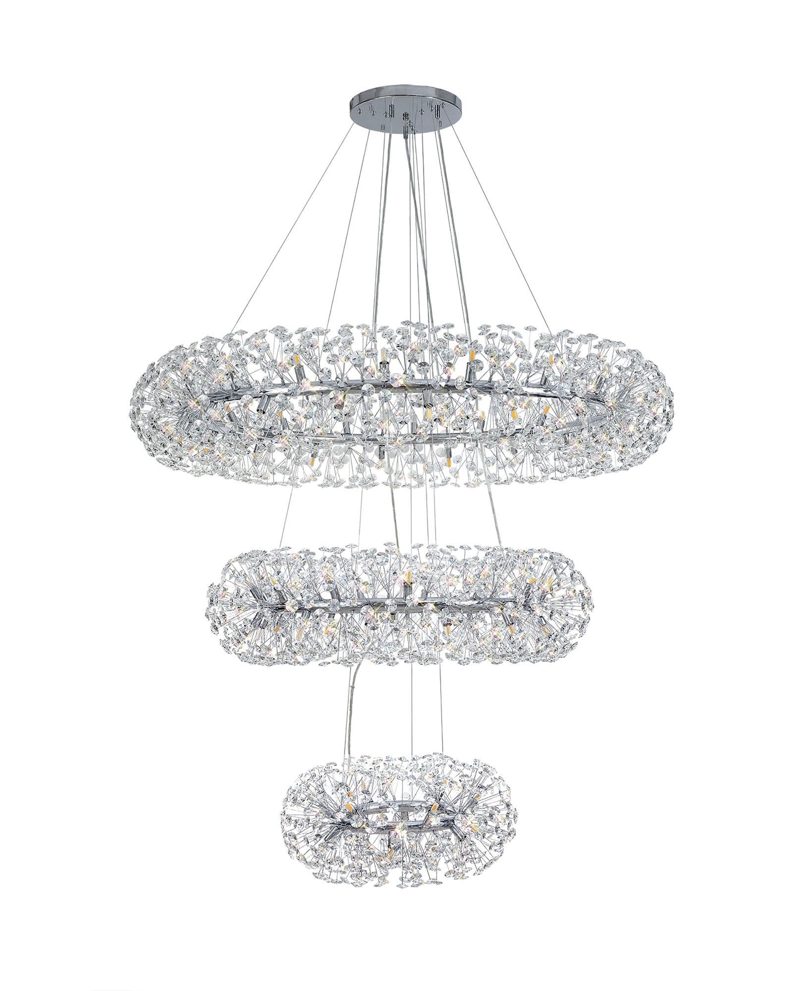Sophia 3 Tier Pendant 74 Light G9 French Gold/Crystal, Polished Chrome/Crystal, Item Weight: 37.6kg