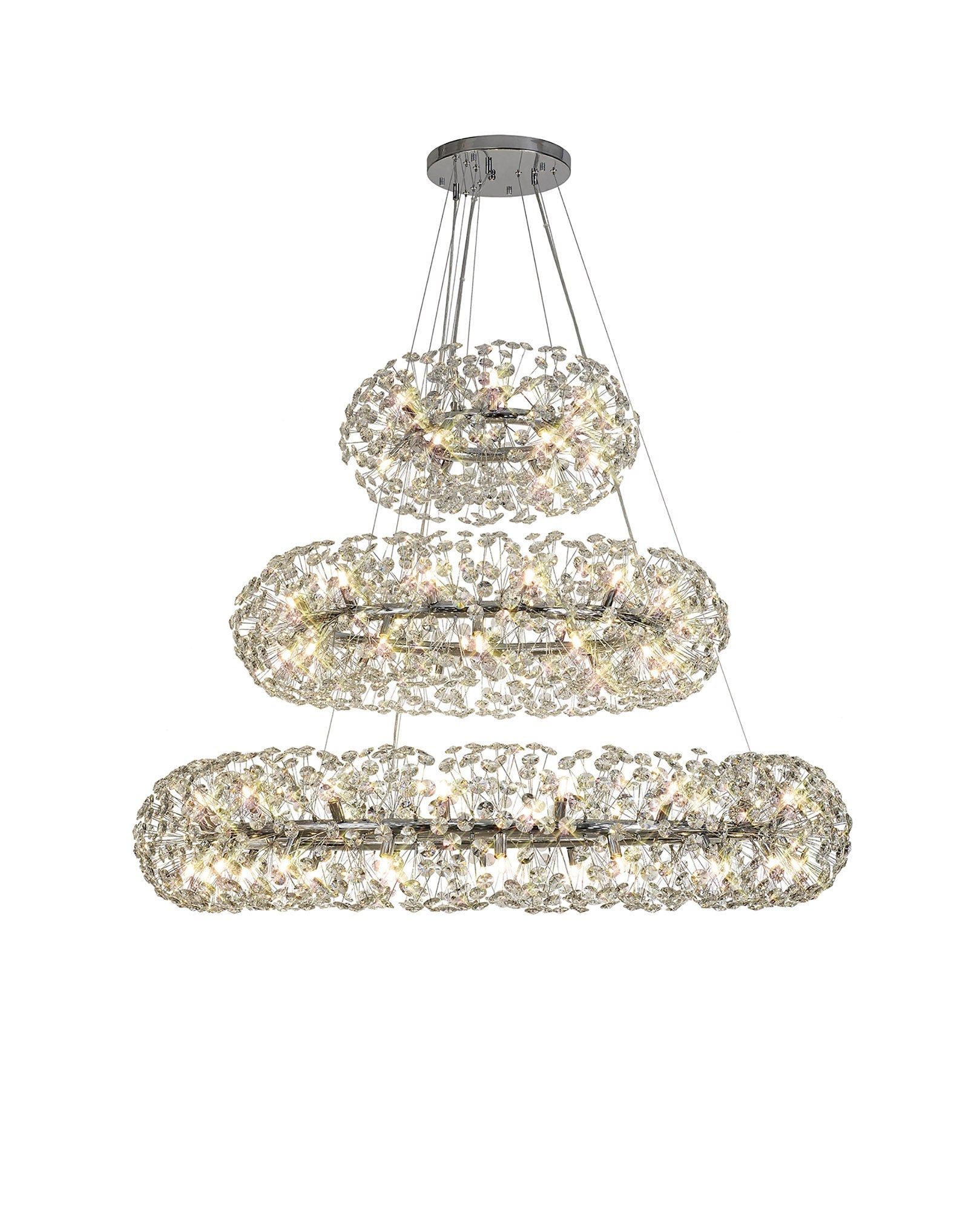 Sophia 3 Tier Pendant 74 Light G9 French Gold/Crystal, Polished Chrome/Crystal, Item Weight: 37.6kg