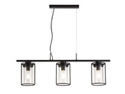 Beres Linear Pendant, 3 Light E27, Black/Clear Glass