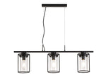 Beres Linear Pendant, 3 Light E27, Black/Clear Glass