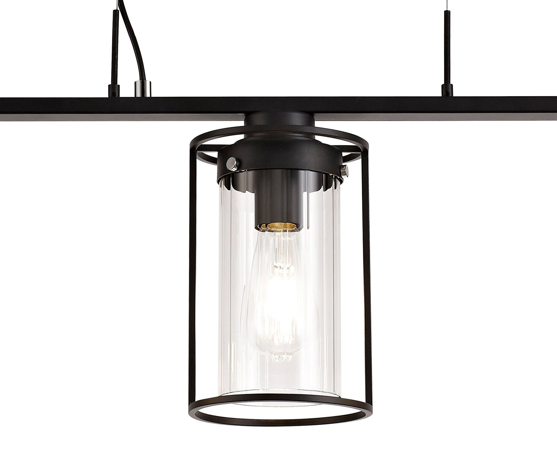 Beres Linear Pendant, 3 Light E27, Black/Clear Glass