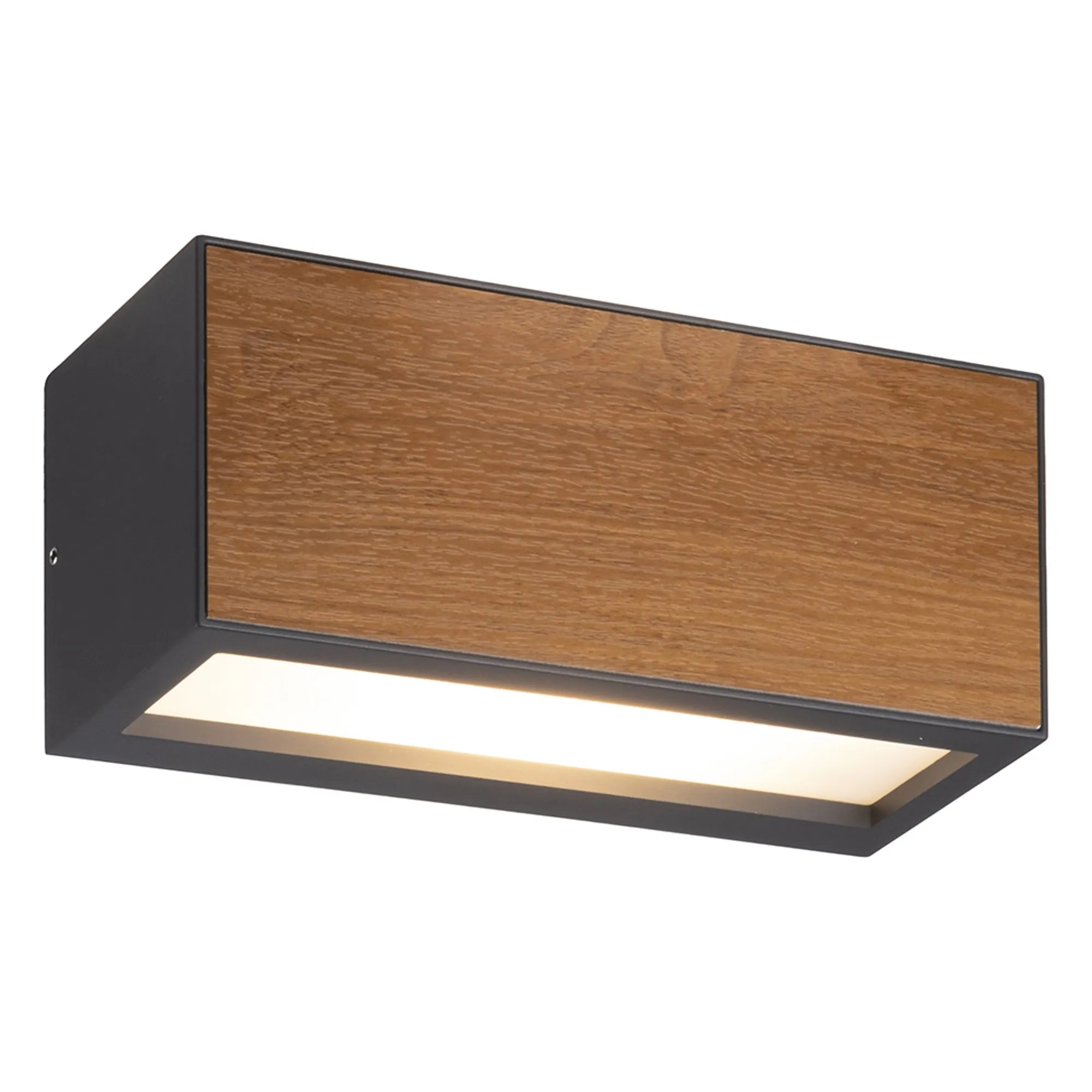 Beret IP54 Flush Wall Lamp - Graphite & Wood Effect