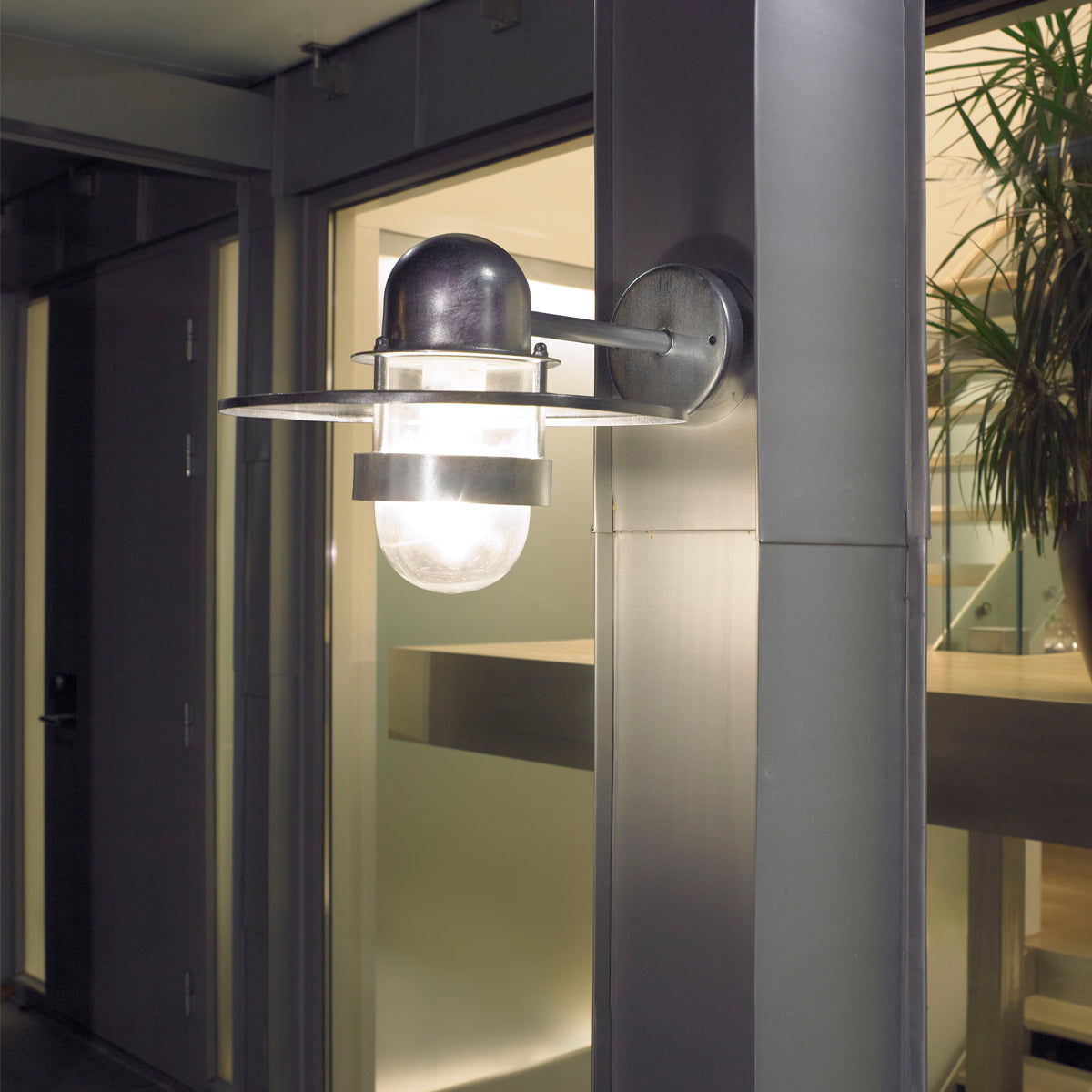 Bergen 1 Light Wall Lantern - Black/Galvanised - Cusack Lighting