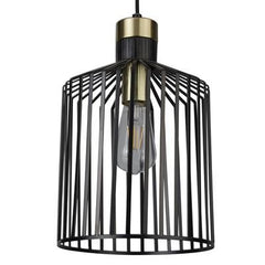 Bird Cage Ceiling Pendant - Black Metal & Satin Brass Small/Medium/Large