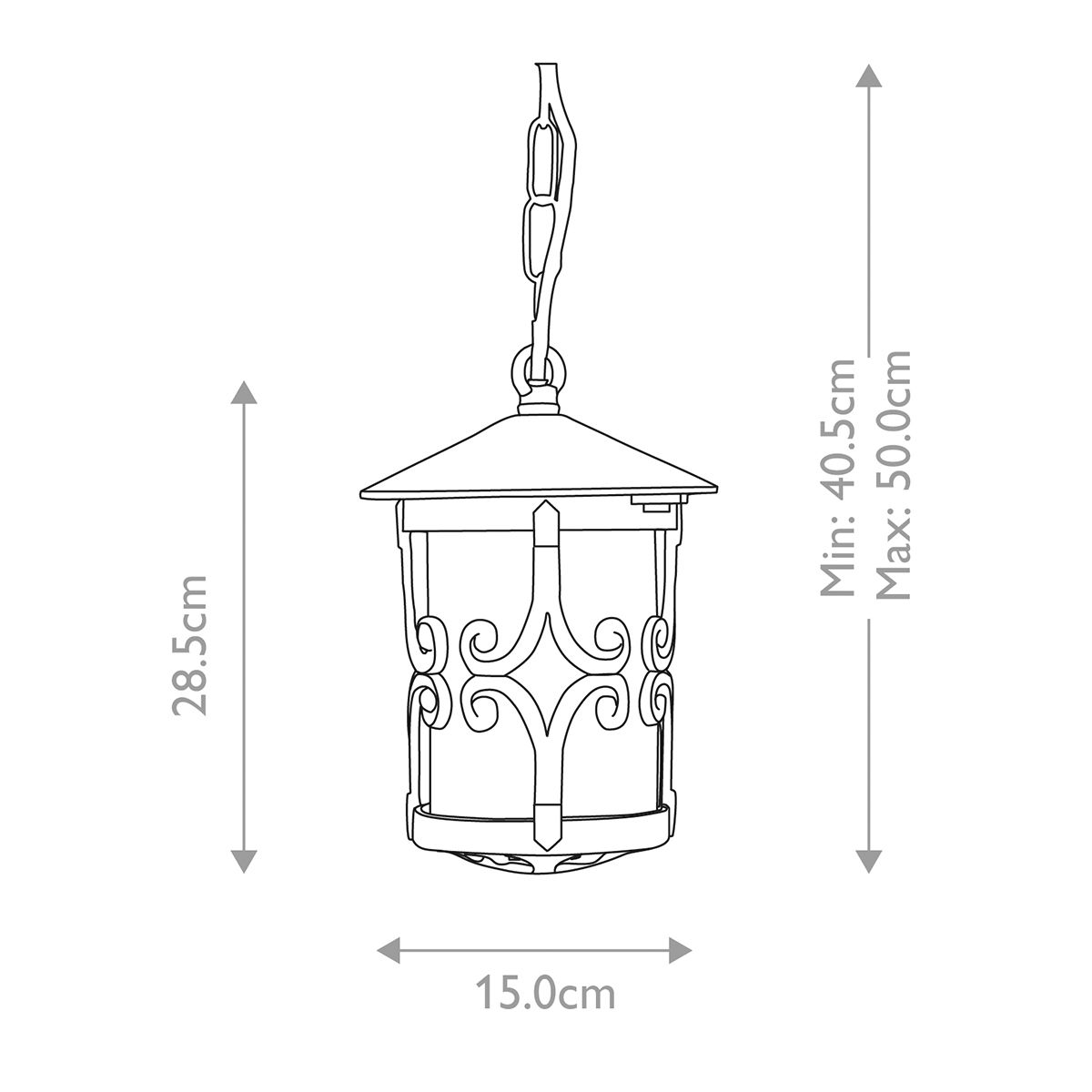 Hereford 1 Light Porch Chain Lantern - Black IP23 E27