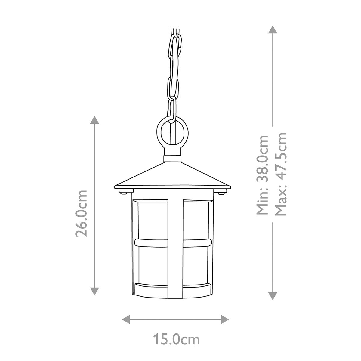 Hereford 1 Light Chain Lantern - Black IP43 E27