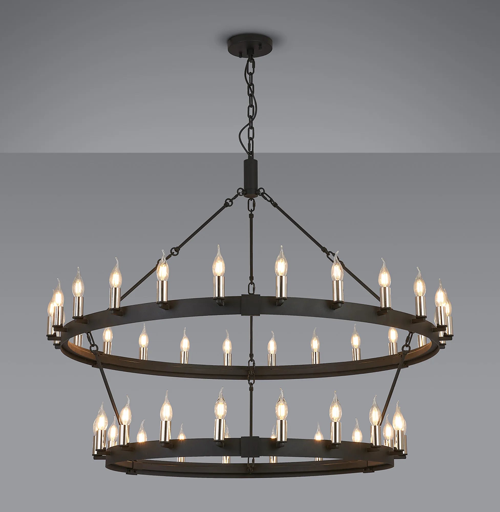 Blare 2 Tier Chandelier- Satin Black/ Polished Nickel Finishes