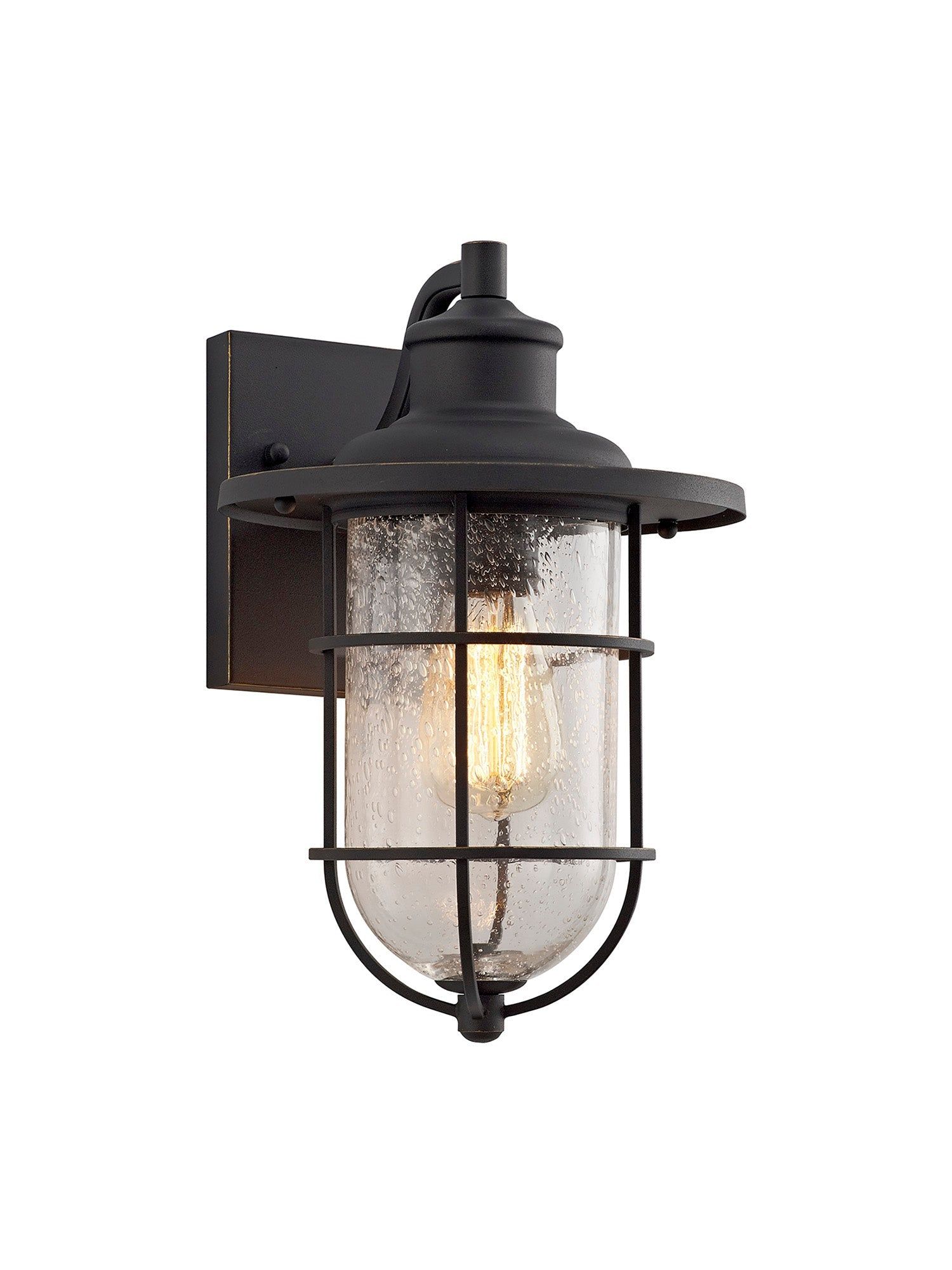 Blitz Wall Lamp, 1 x E27, Black/Gold With Seeded Clear Glass, IP54, 2yrs Warranty