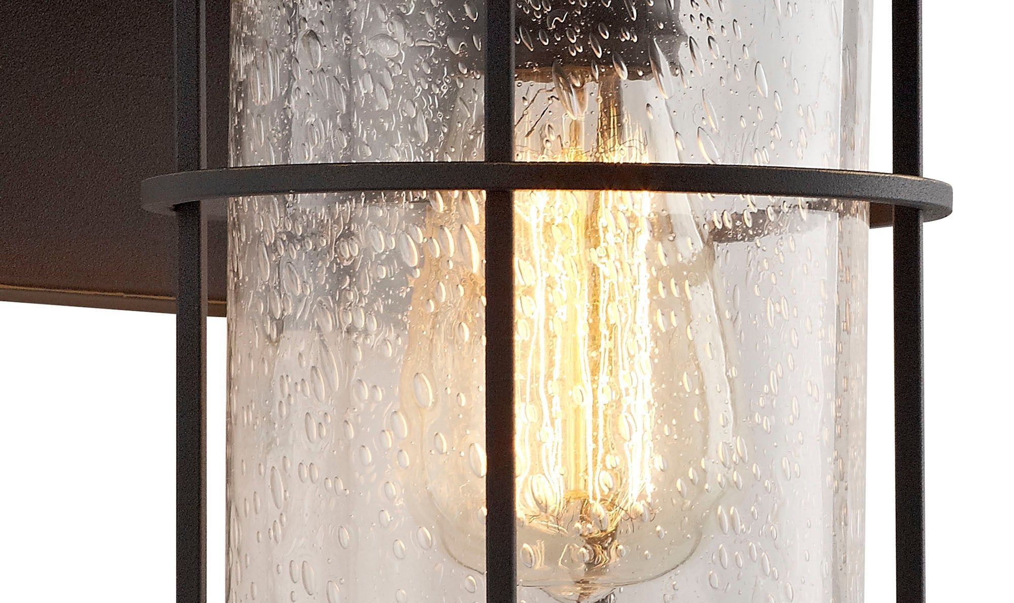 Blitz Wall Lamp, 1 x E27, Black/Gold With Seeded Clear Glass, IP54, 2yrs Warranty