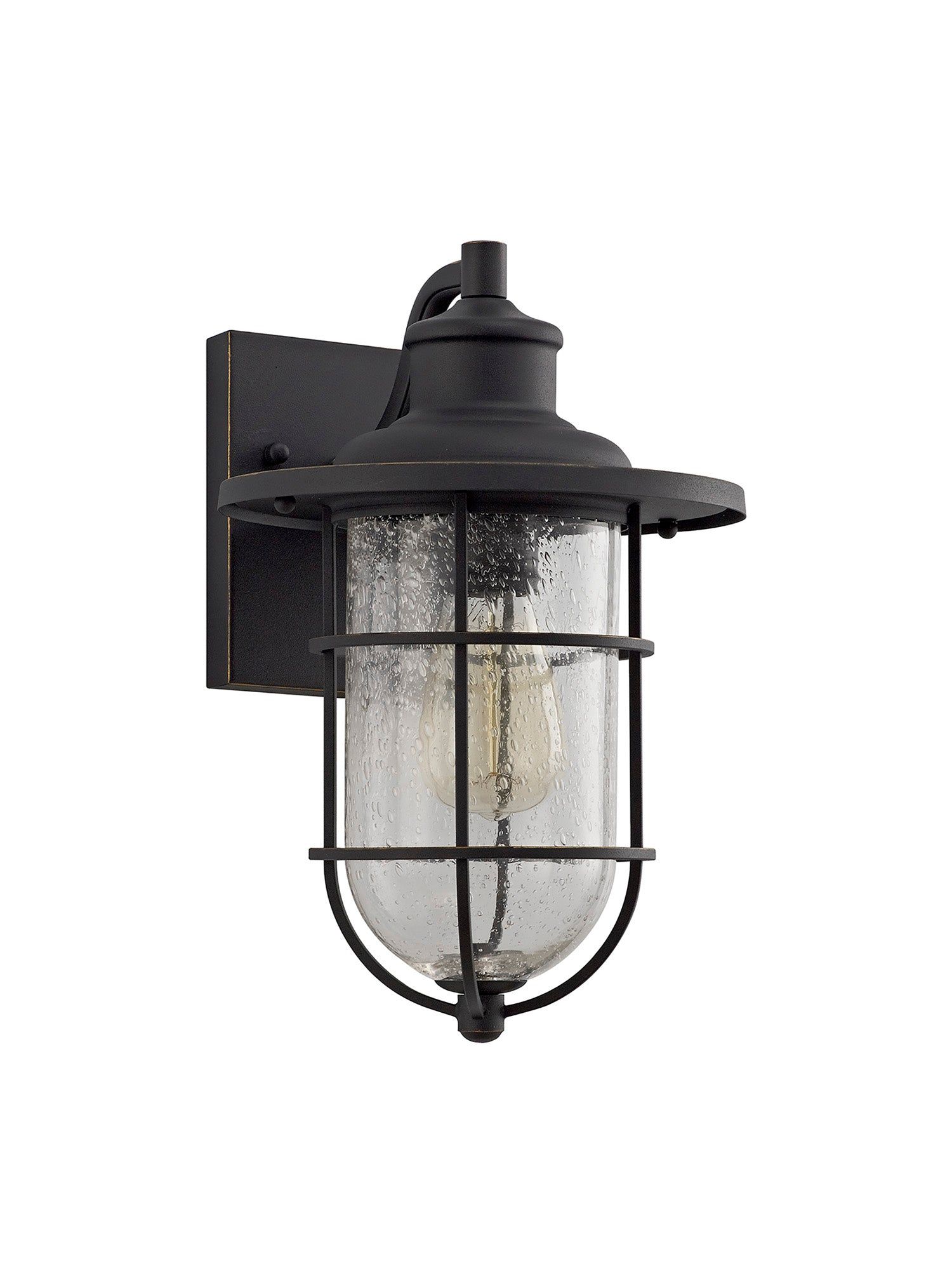 Blitz Wall Lamp, 1 x E27, Black/Gold With Seeded Clear Glass, IP54, 2yrs Warranty