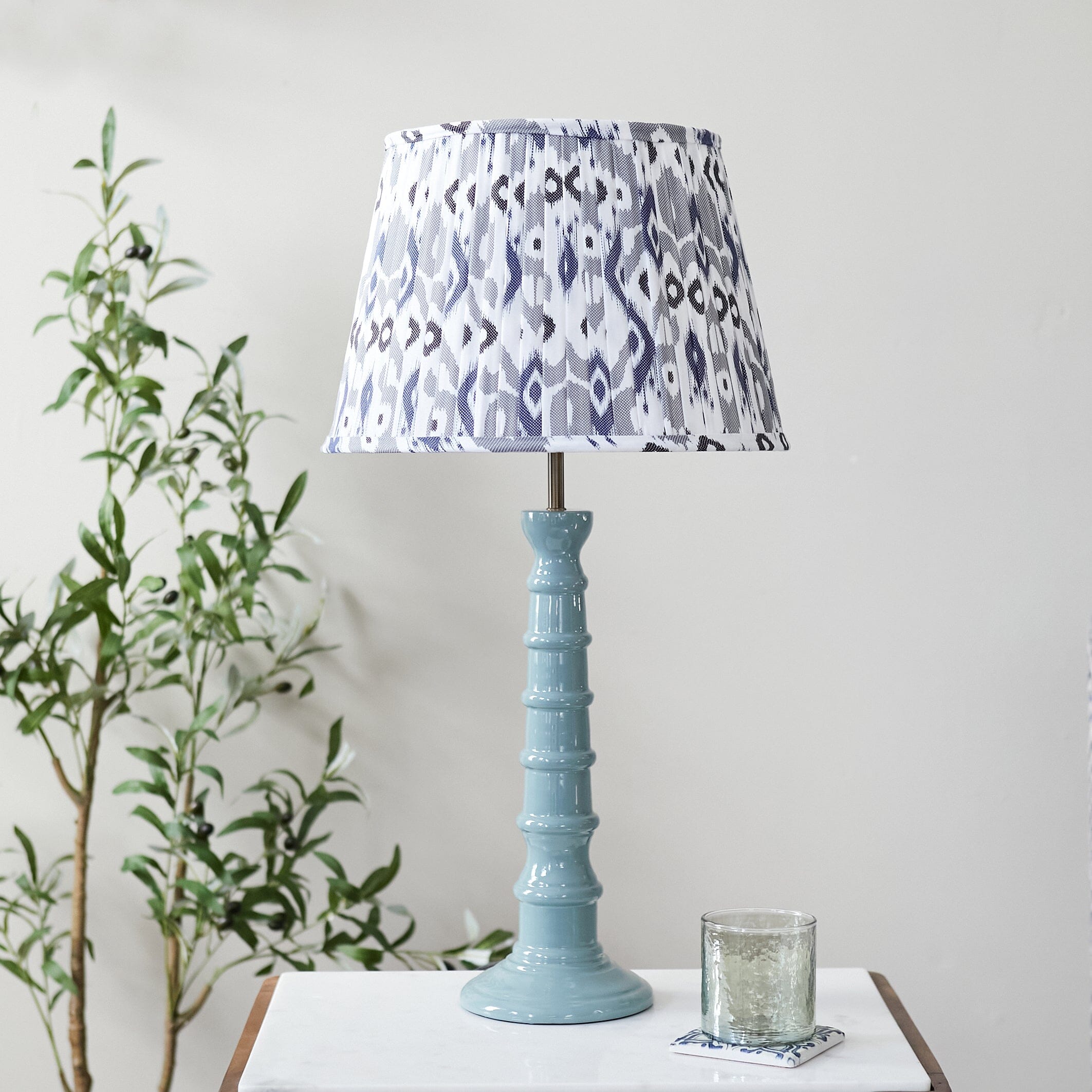 Enamel Table Lamp- Blue/ Burgundy Base w Shades Finishes