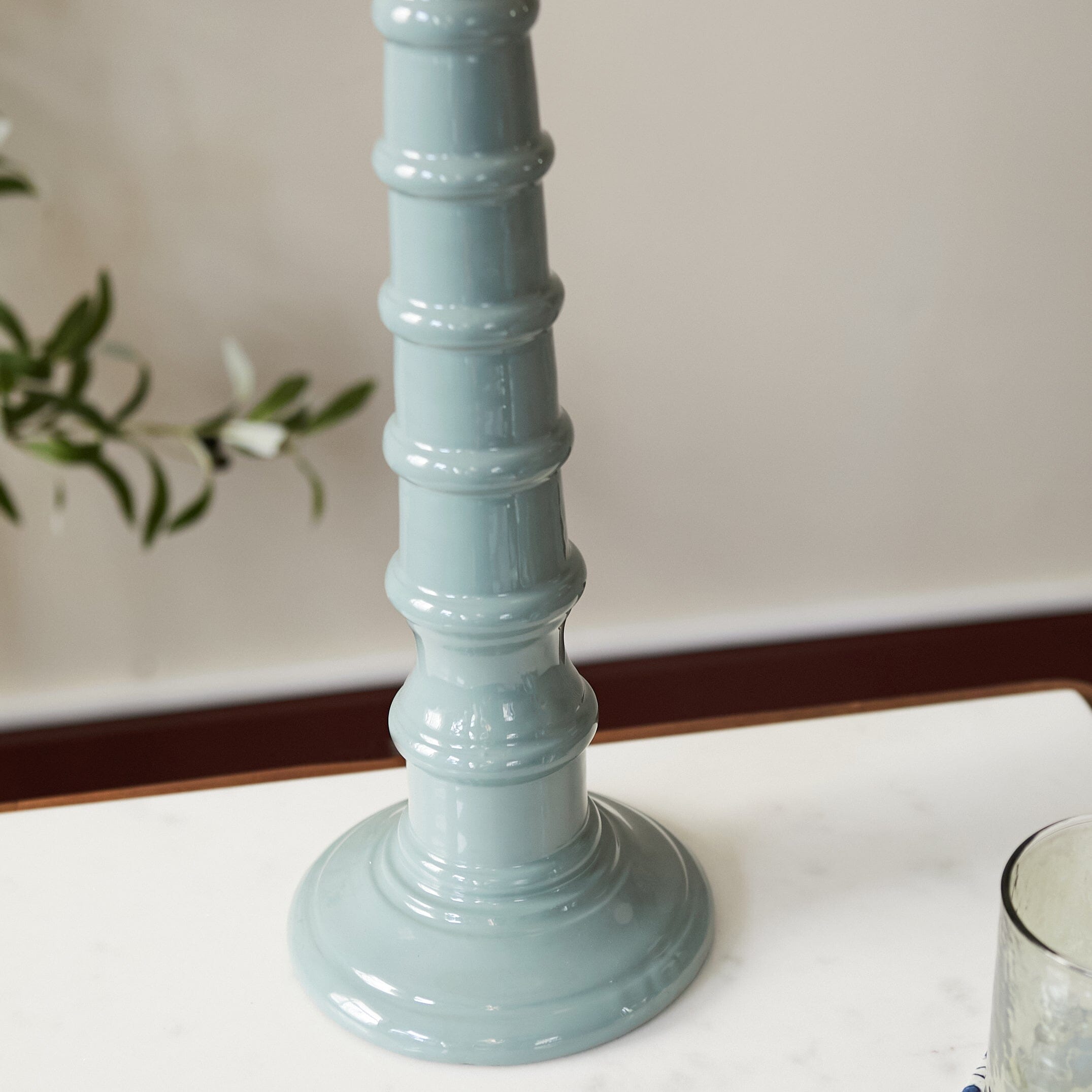 Enamel Table Lamp- Blue/ Burgundy Base w Shades Finishes