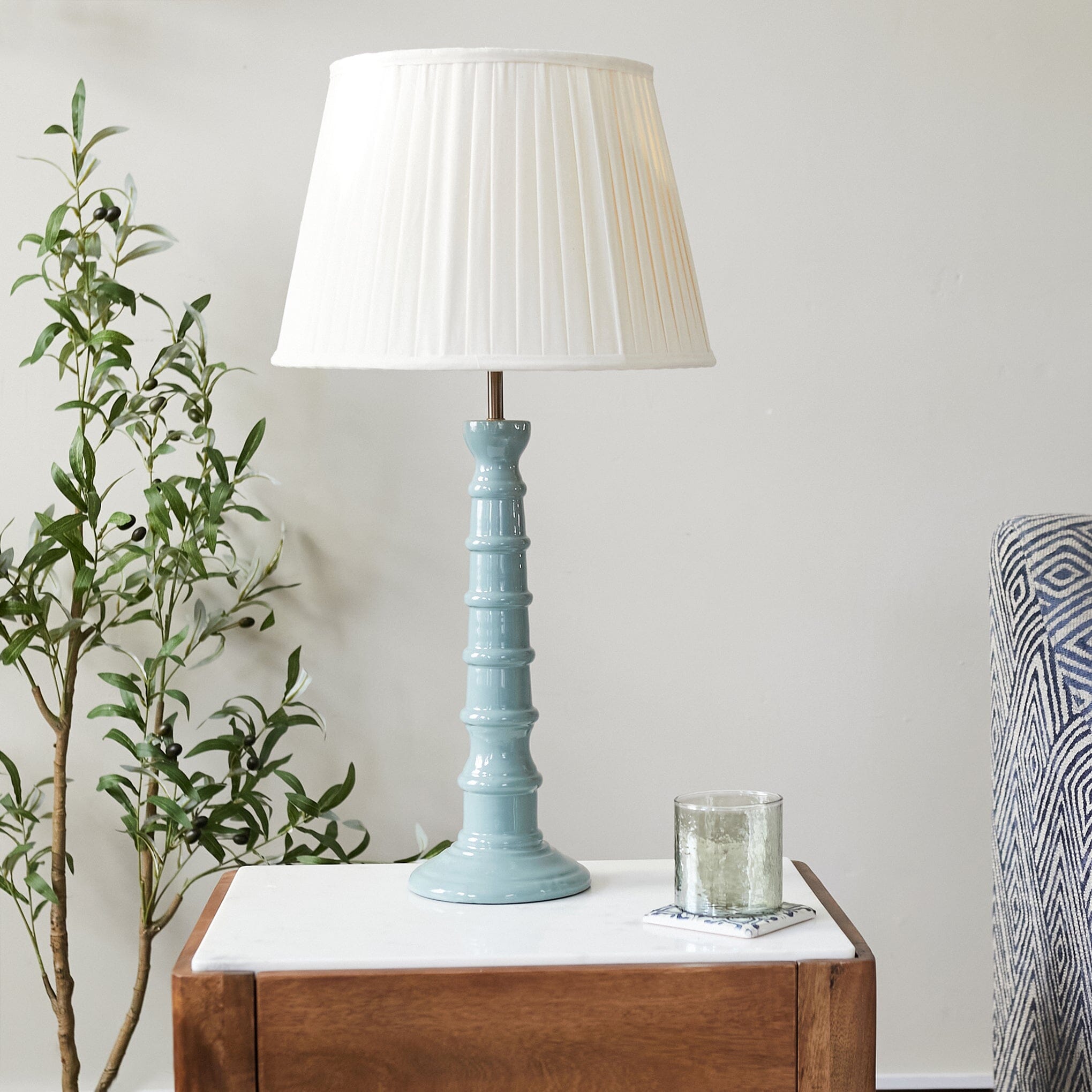 Enamel Table Lamp- Blue/ Burgundy Base w Shades Finishes