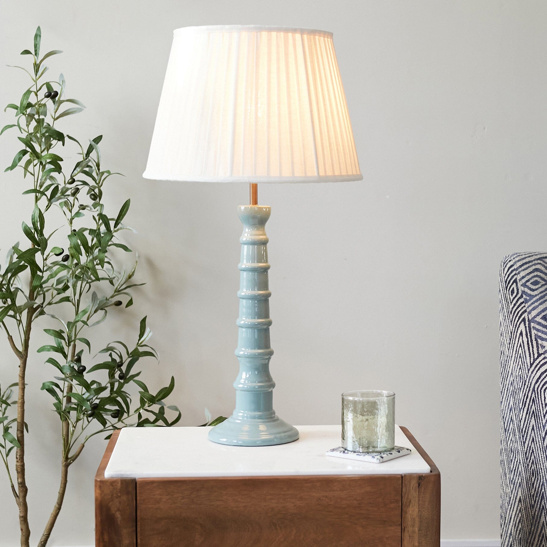 Enamel Table Lamp- Blue/ Burgundy Base w Shades Finishes