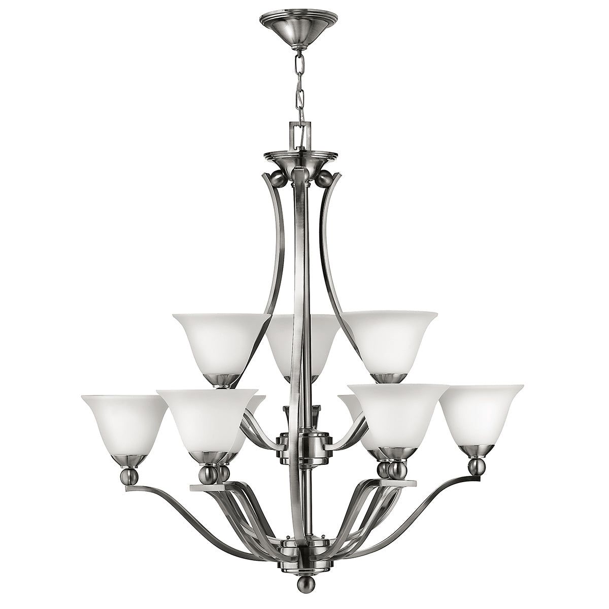 Bolla 9Lt Double Height Ceiling Light - Brushed Nickel Finish