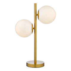 Dar Bombazine 2 Light Table Lamp - Natural Brass & Opal Glass IP20