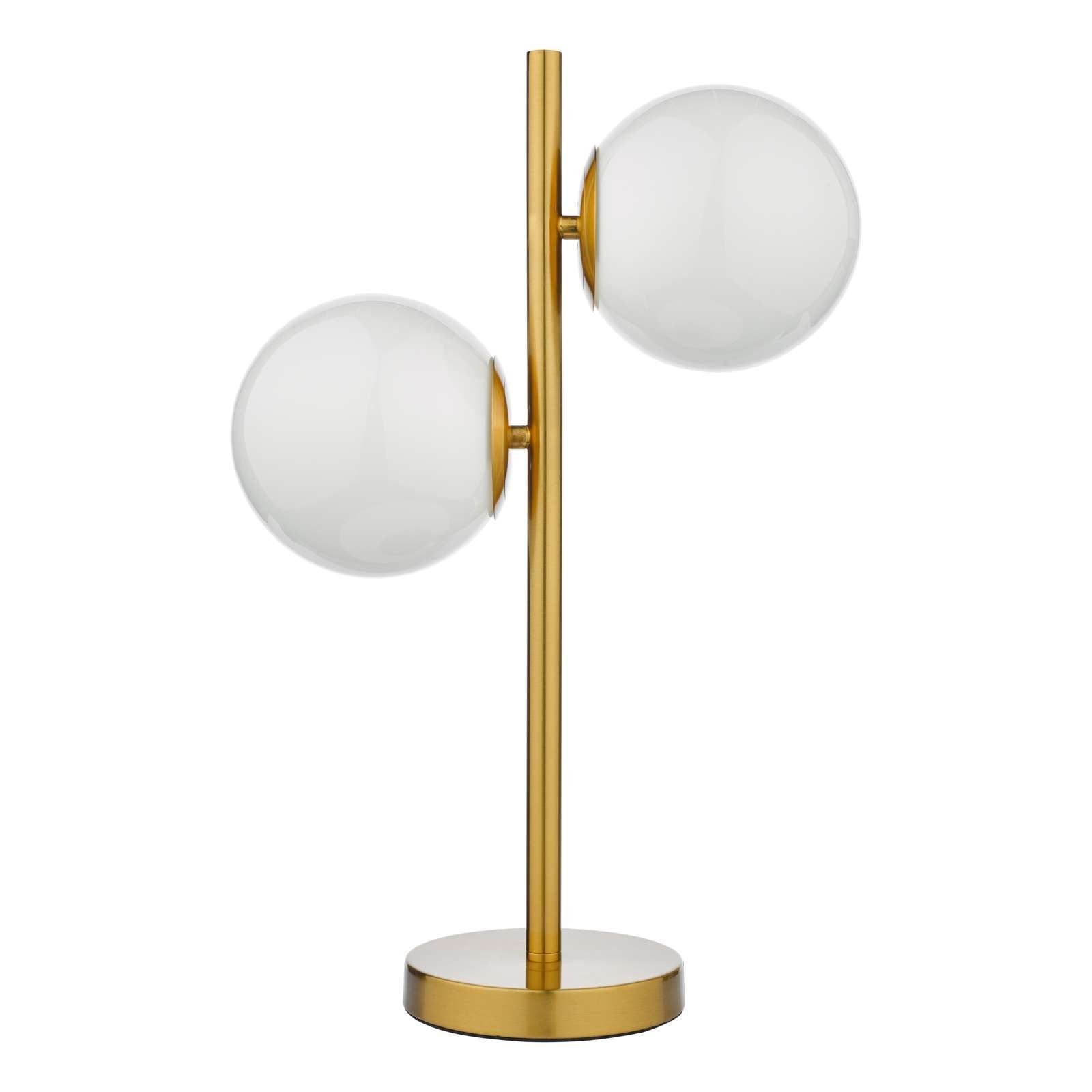 Dar Bombazine 2 Light Table Lamp - Natural Brass & Opal Glass IP20