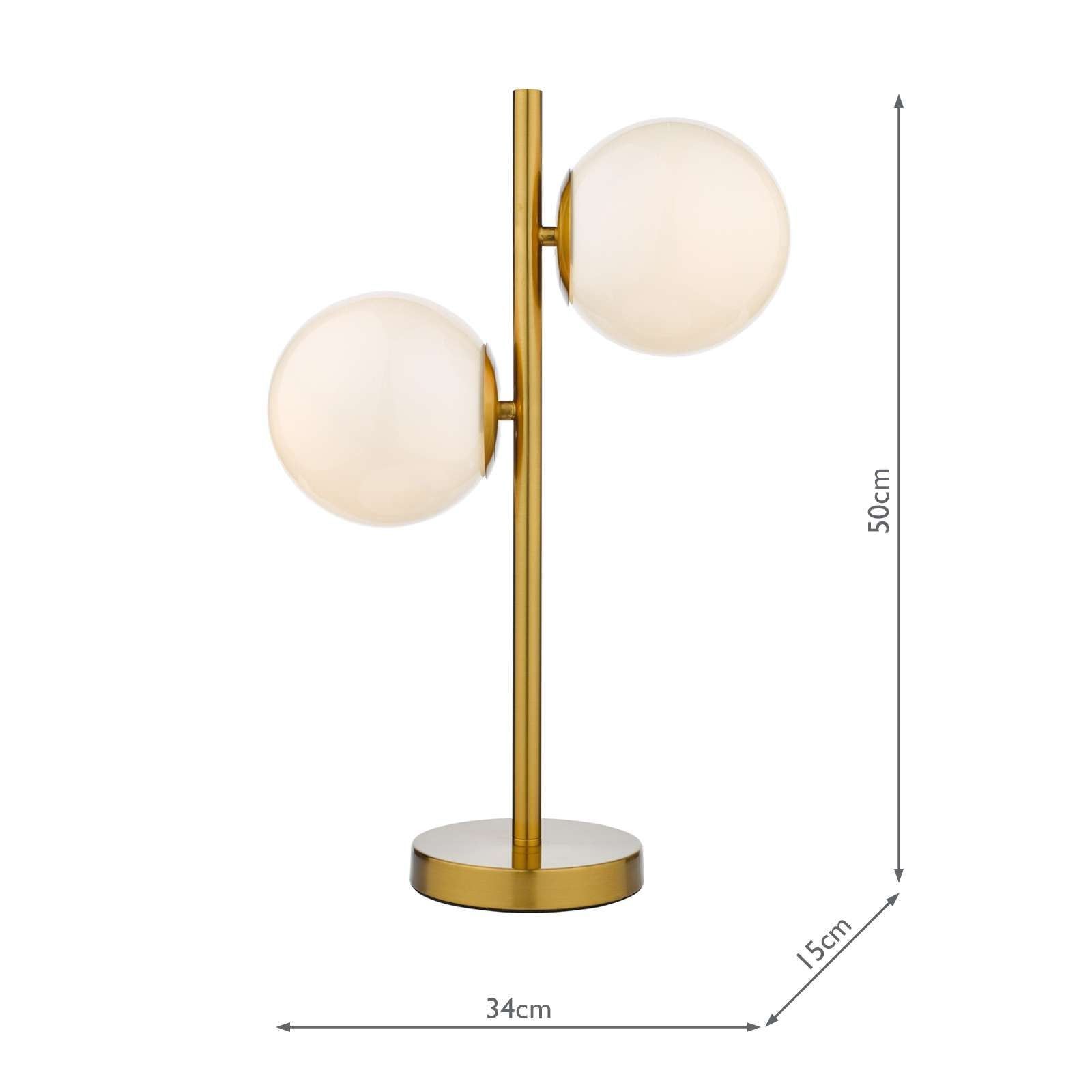 Dar Bombazine 2 Light Table Lamp - Natural Brass & Opal Glass IP20