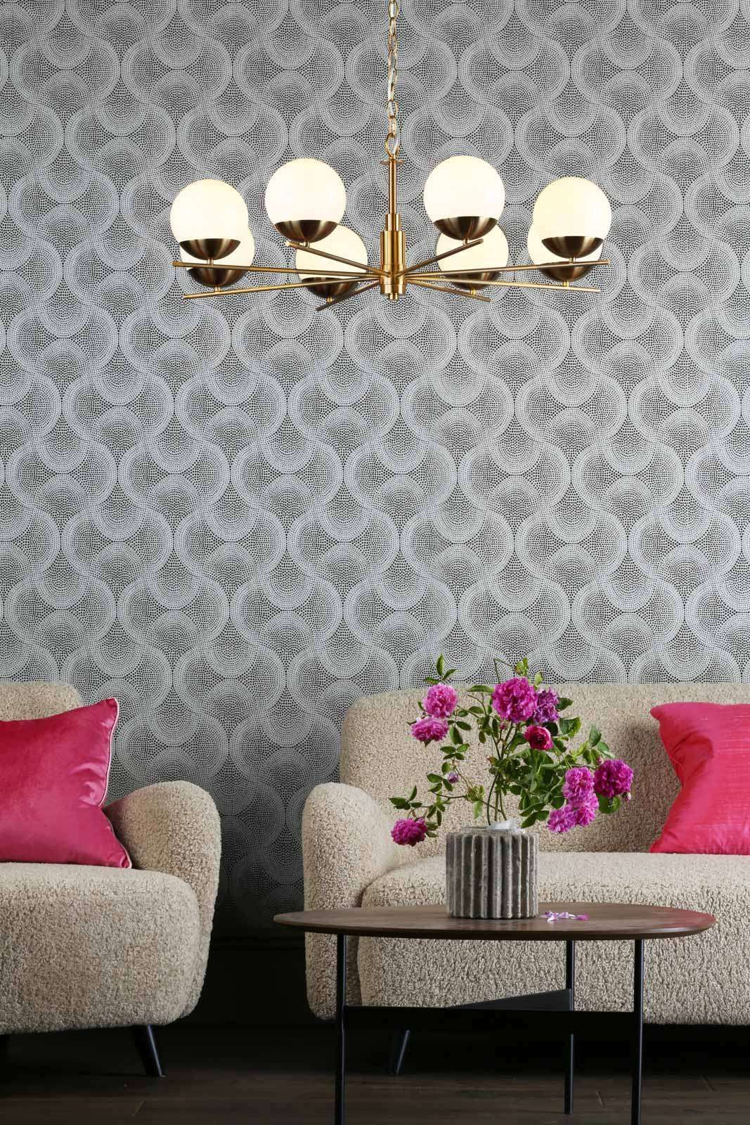 Dar Bombazine Centre Ceiling Light - Natural Brass & Opal Glass IP20
