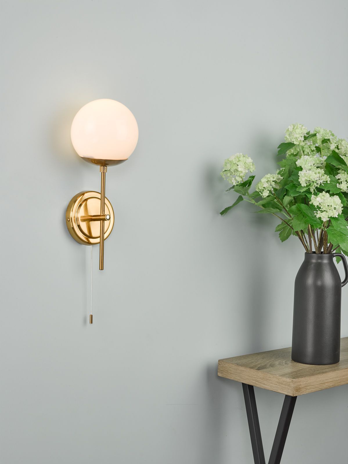 Dar Bombazine Wall Light - Natural Brass & Opal Glass IP20