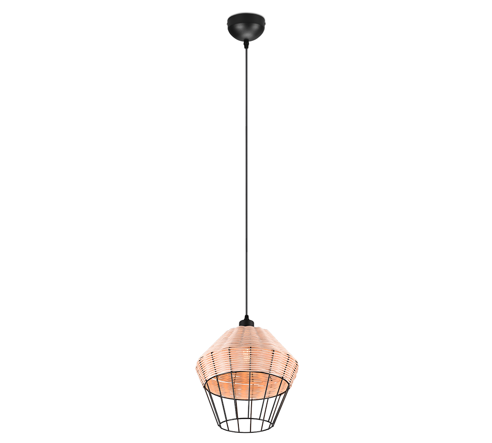 Borka Hanging Pendant - Black / Natural Rattan Finish