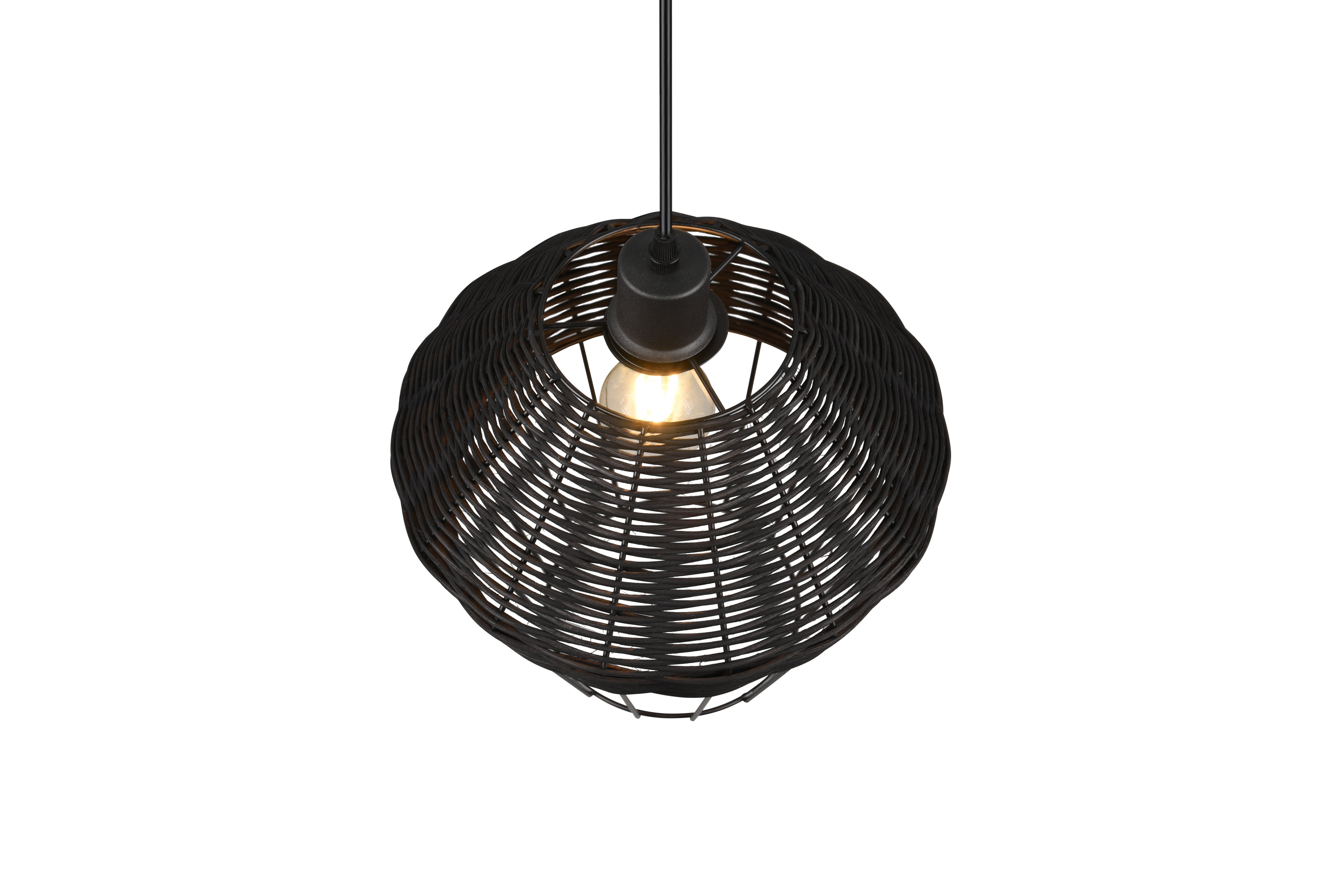 Borka Hanging Pendant - Black / Natural Rattan Finish