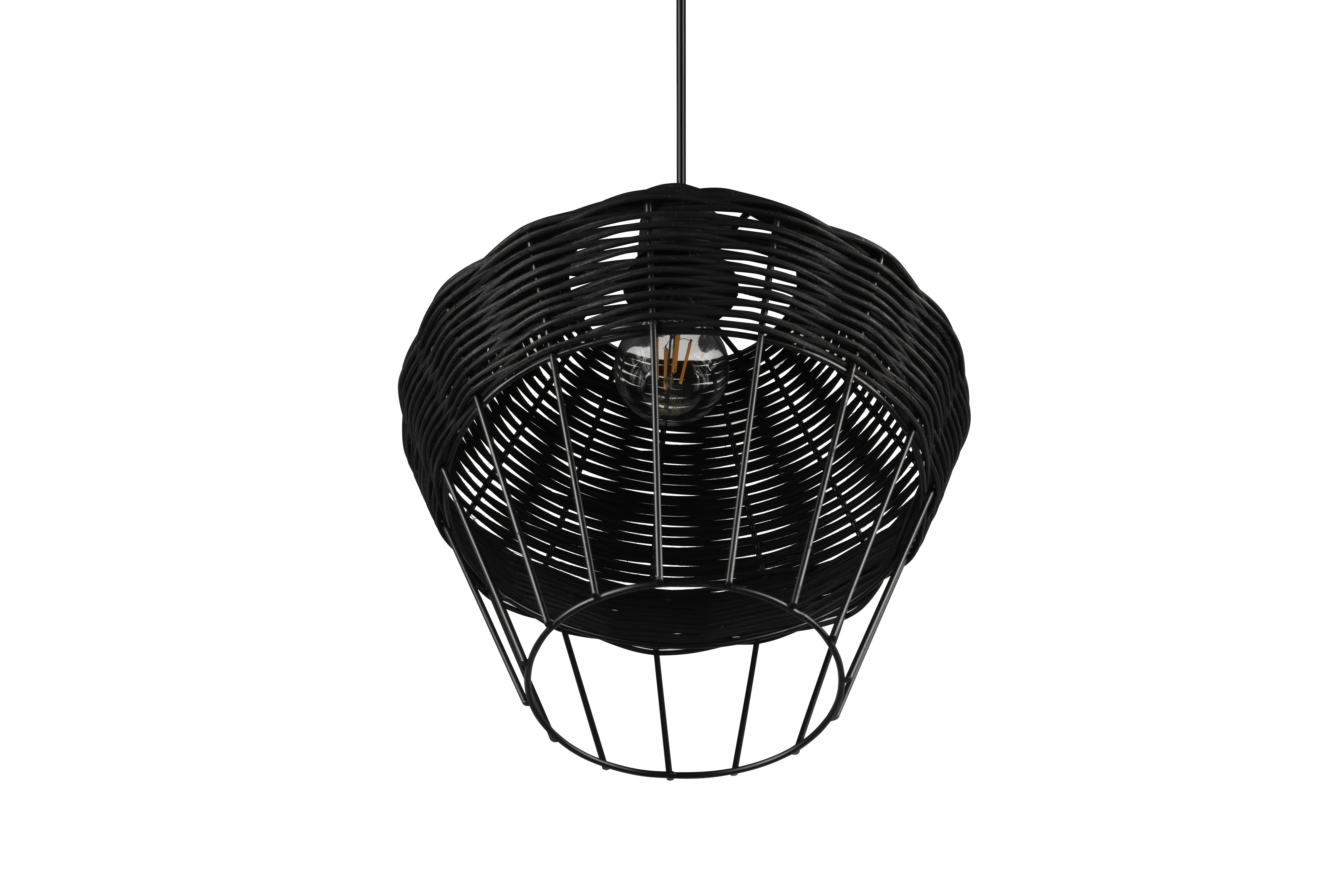 Borka Hanging Pendant - Black / Natural Rattan Finish