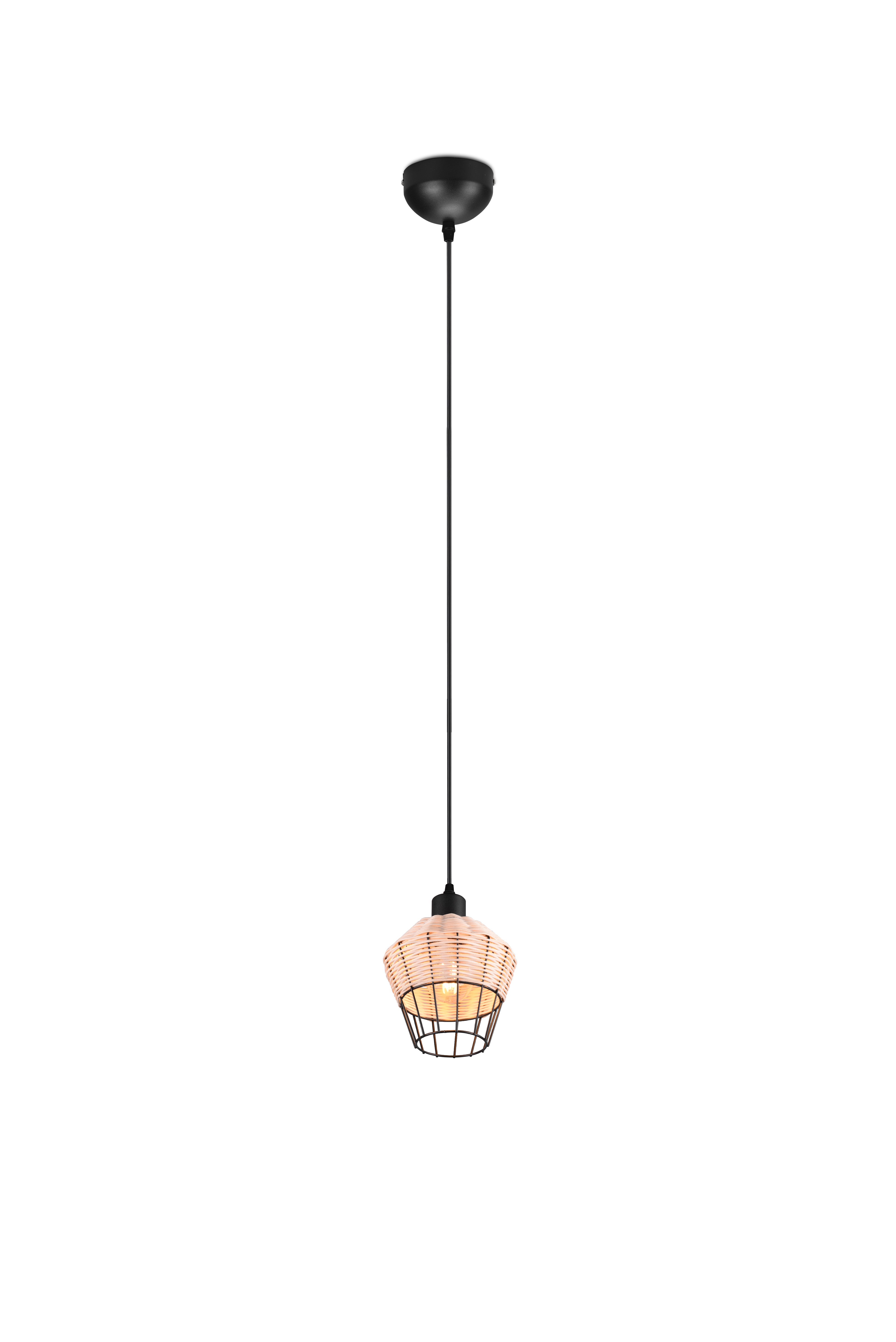 Borka Hanging Pendant - Black / Natural Rattan Finish