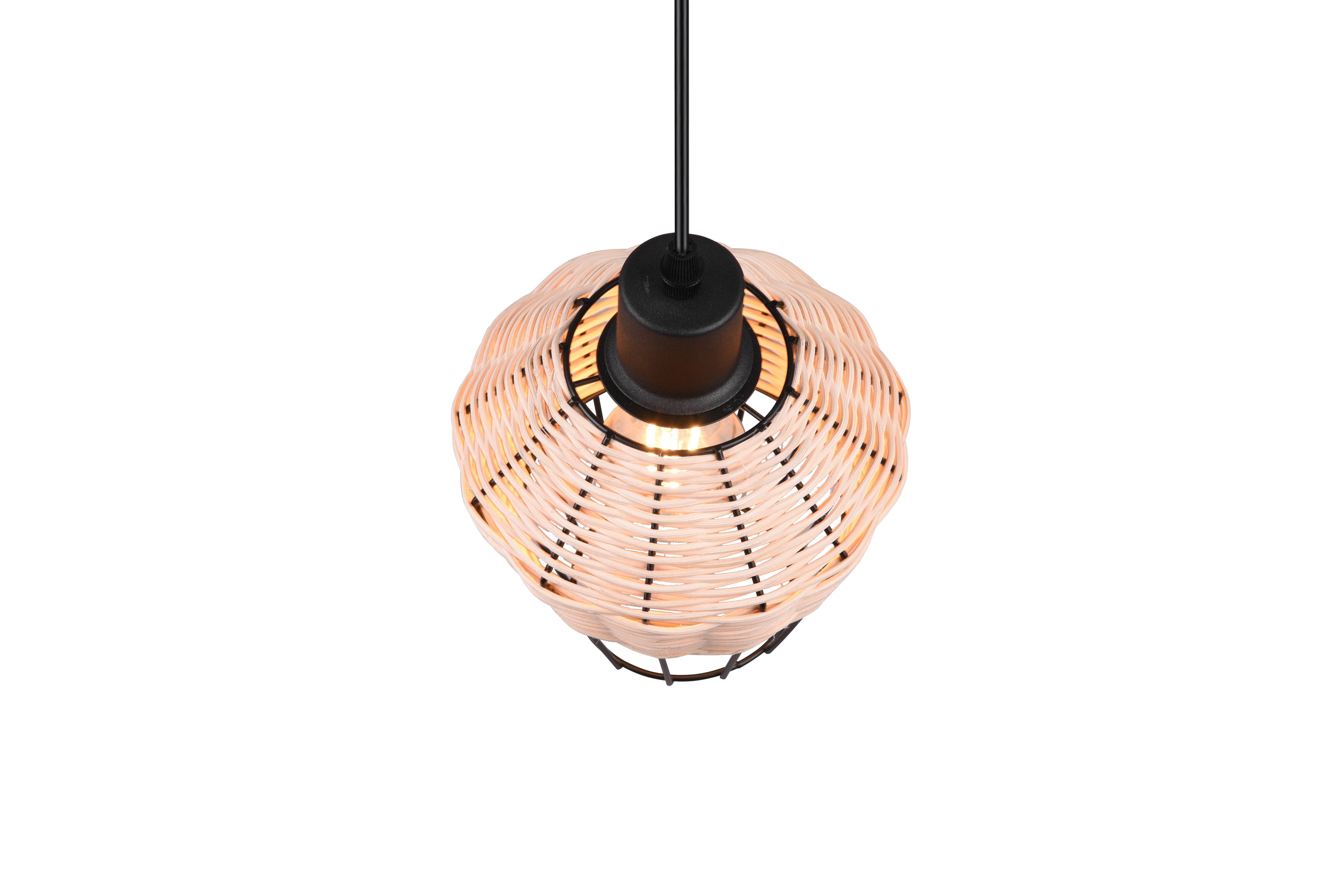 Borka Hanging Pendant - Black / Natural Rattan Finish