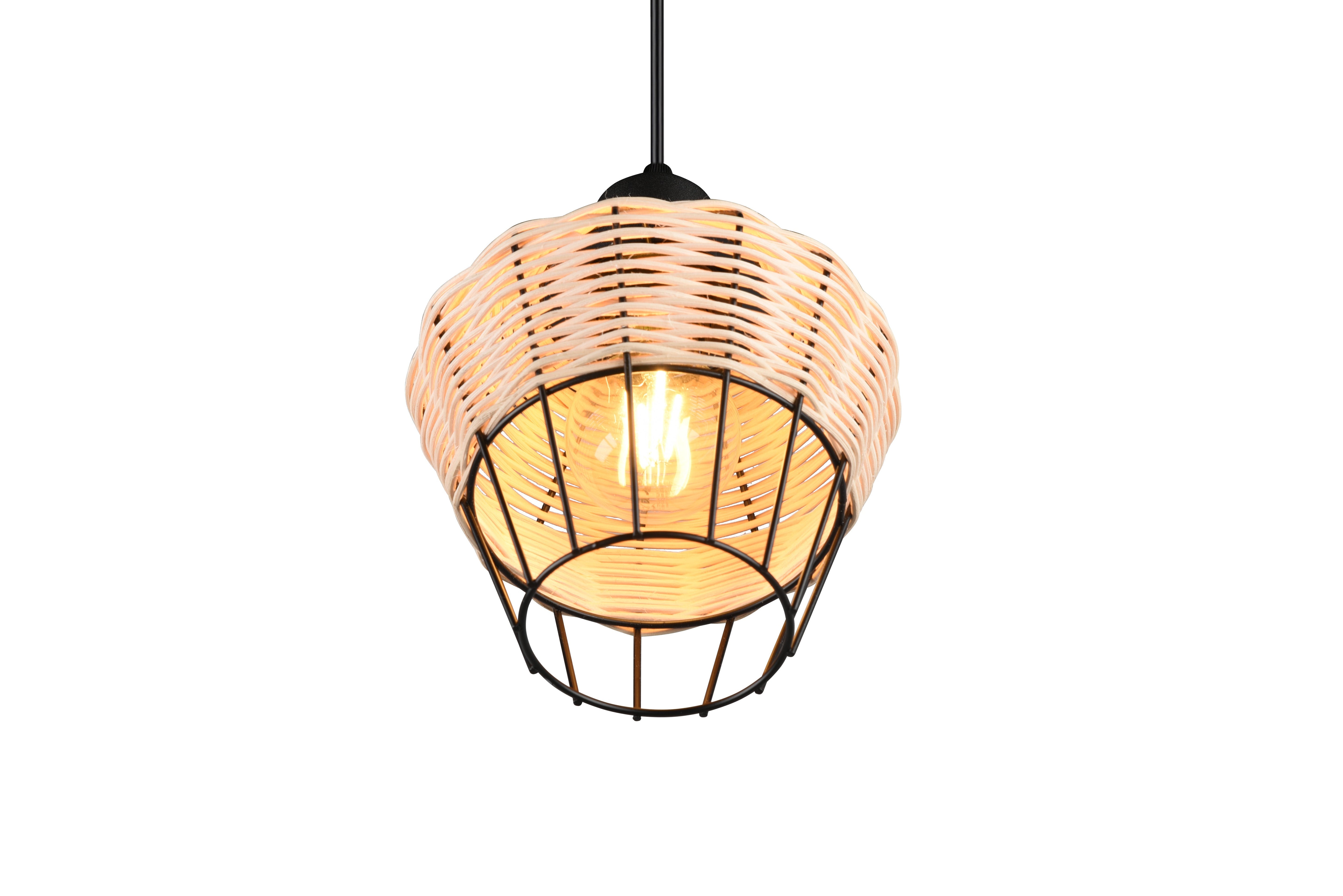 Borka Hanging Pendant - Black / Natural Rattan Finish