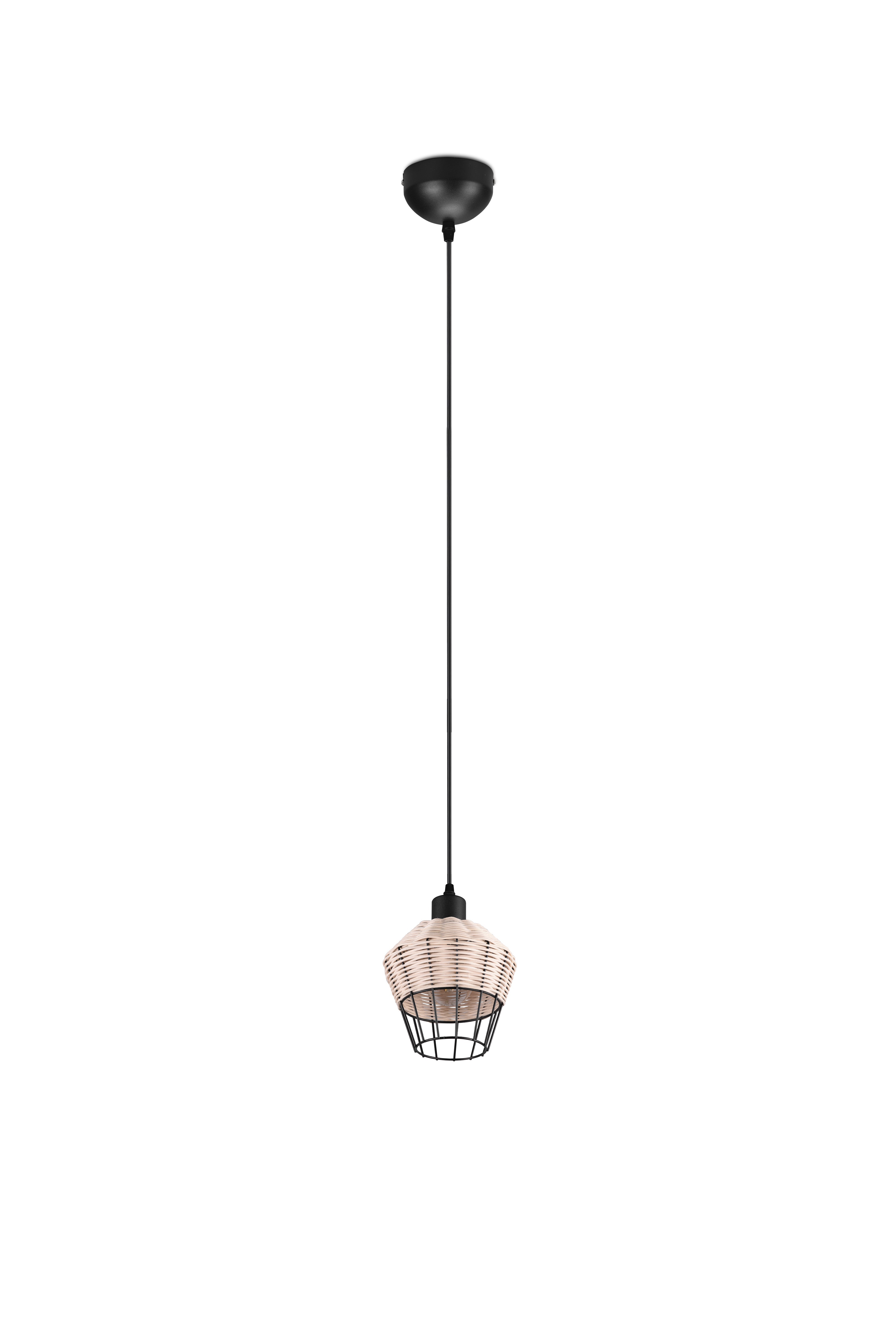 Borka Hanging Pendant - Black / Natural Rattan Finish