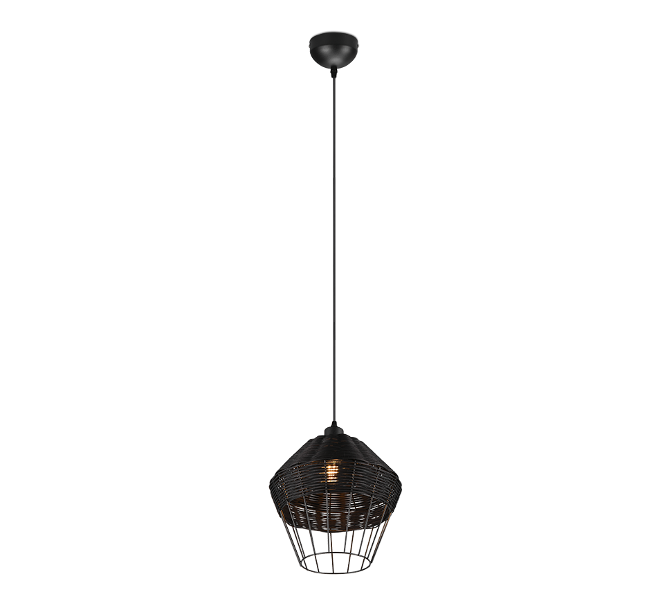 Borka Hanging Pendant - Black / Natural Rattan Finish