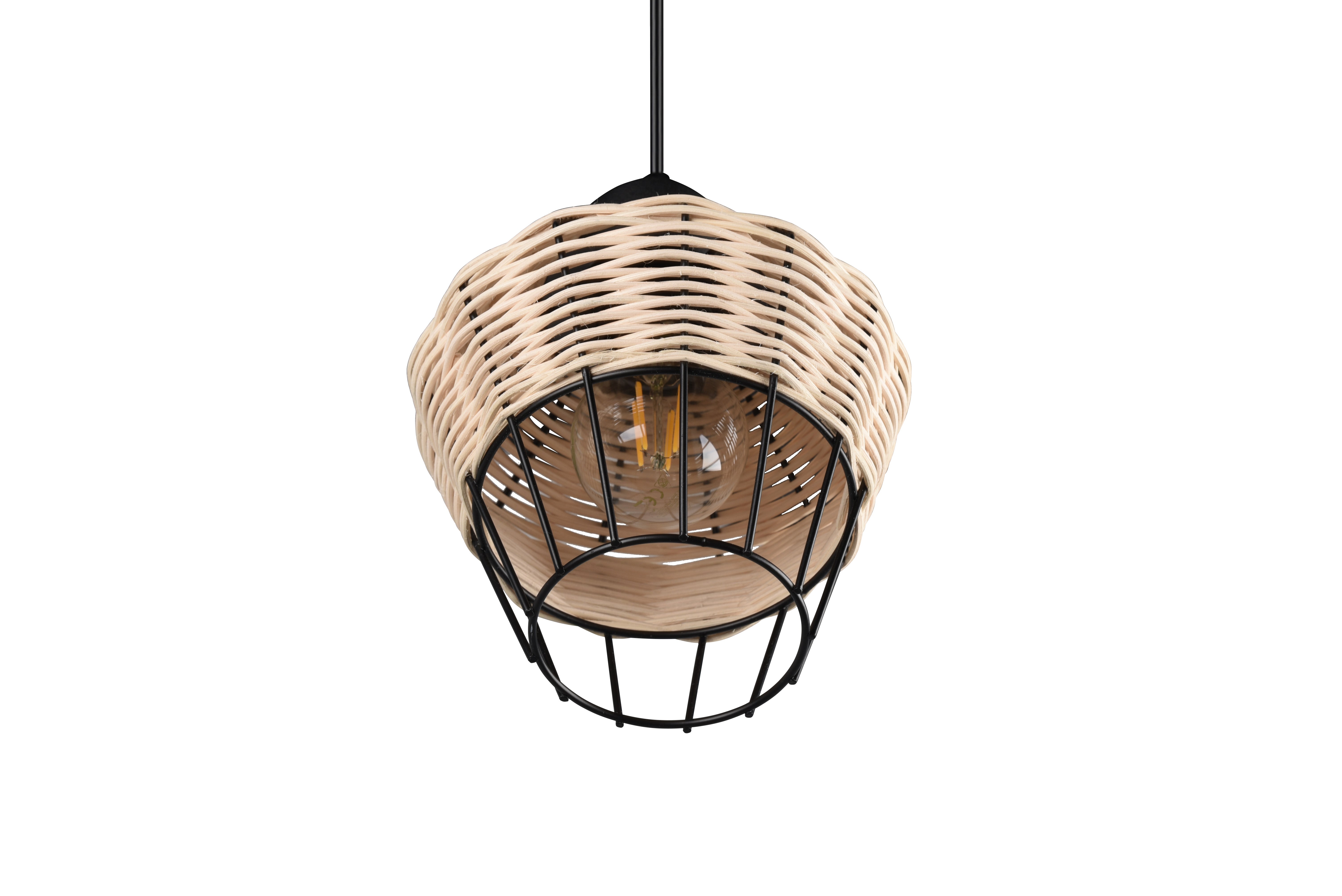 Borka Hanging Pendant - Black / Natural Rattan Finish