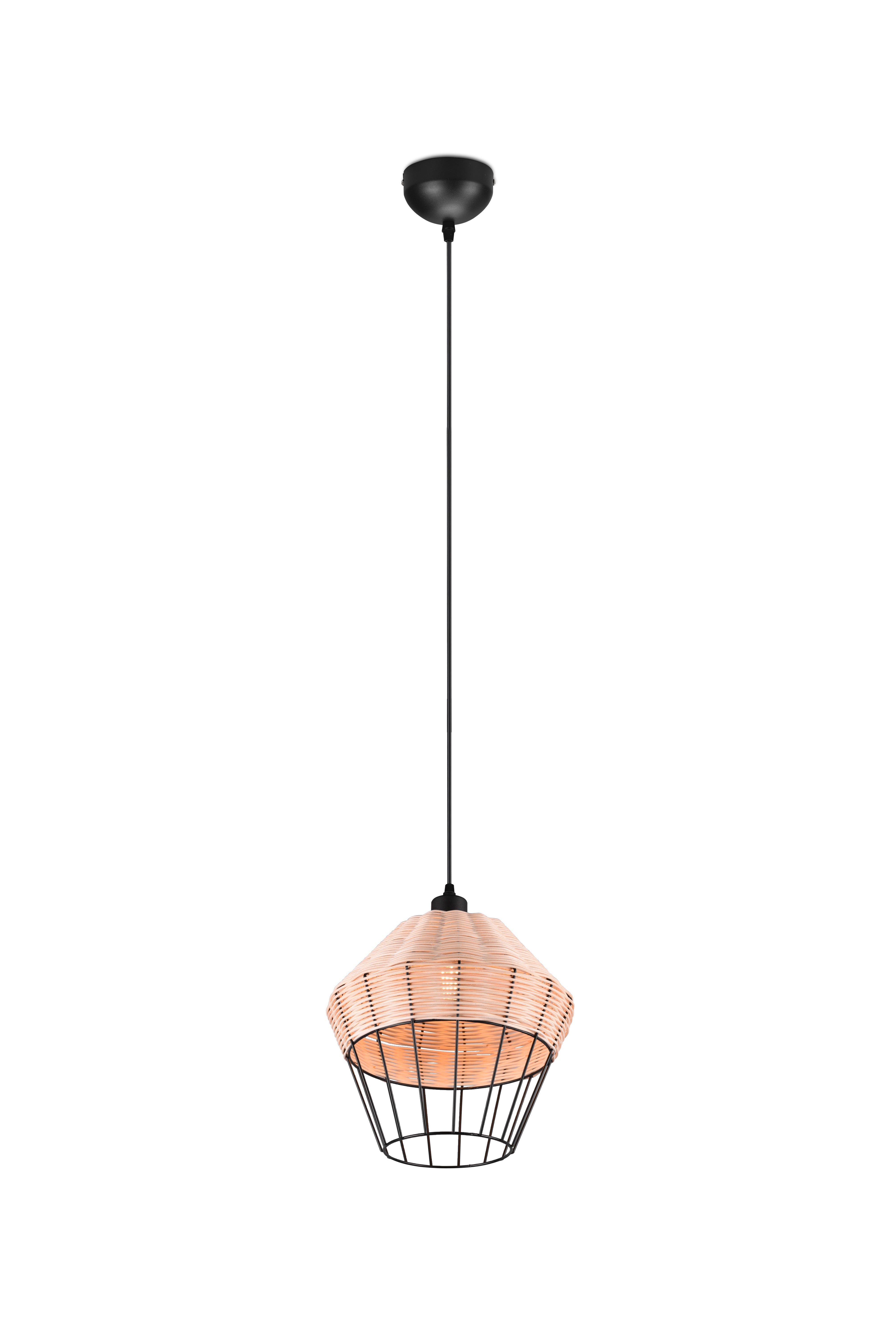 Borka Hanging Pendant - Black / Natural Rattan Finish