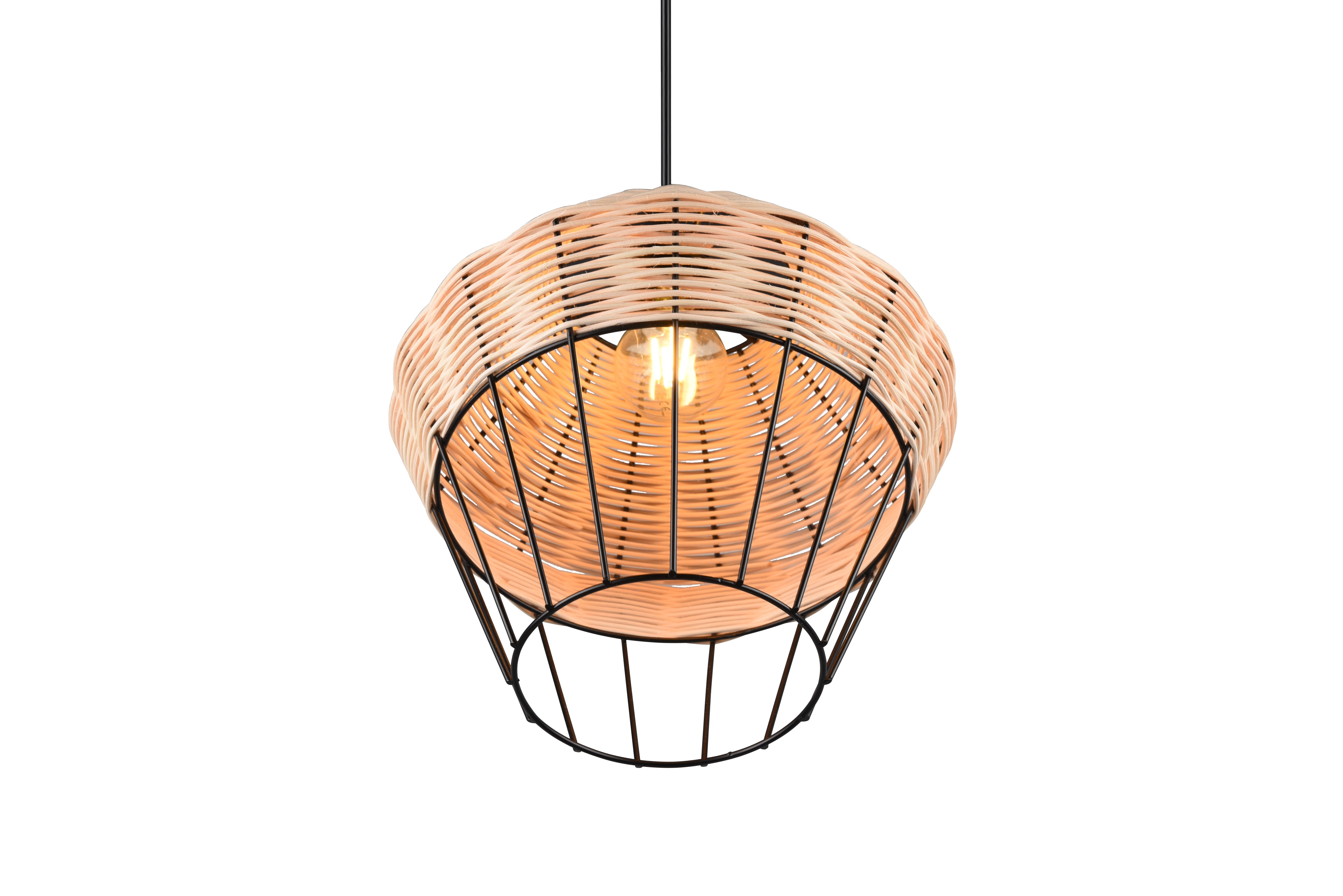 Borka Hanging Pendant - Black / Natural Rattan Finish