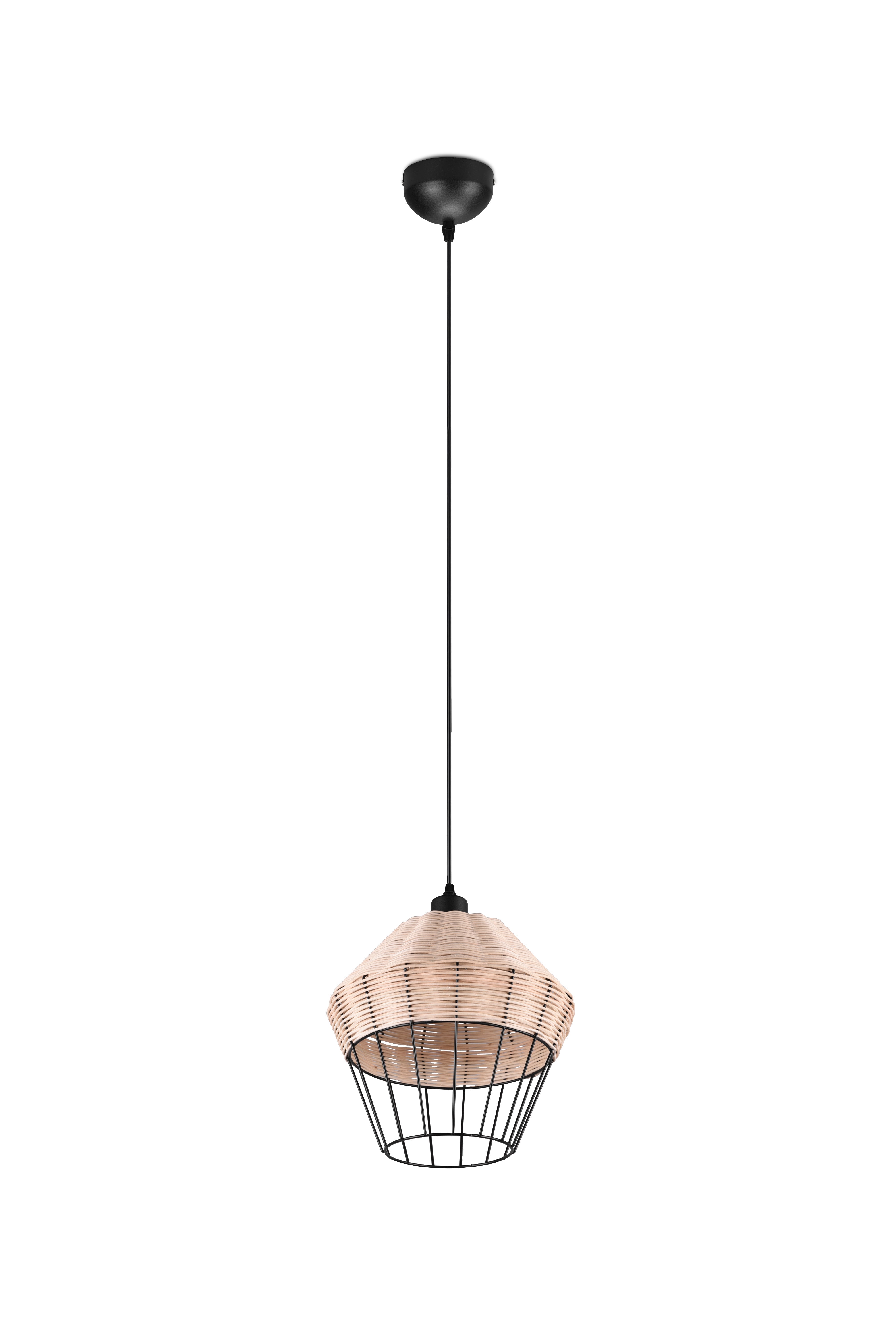 Borka Hanging Pendant - Black / Natural Rattan Finish