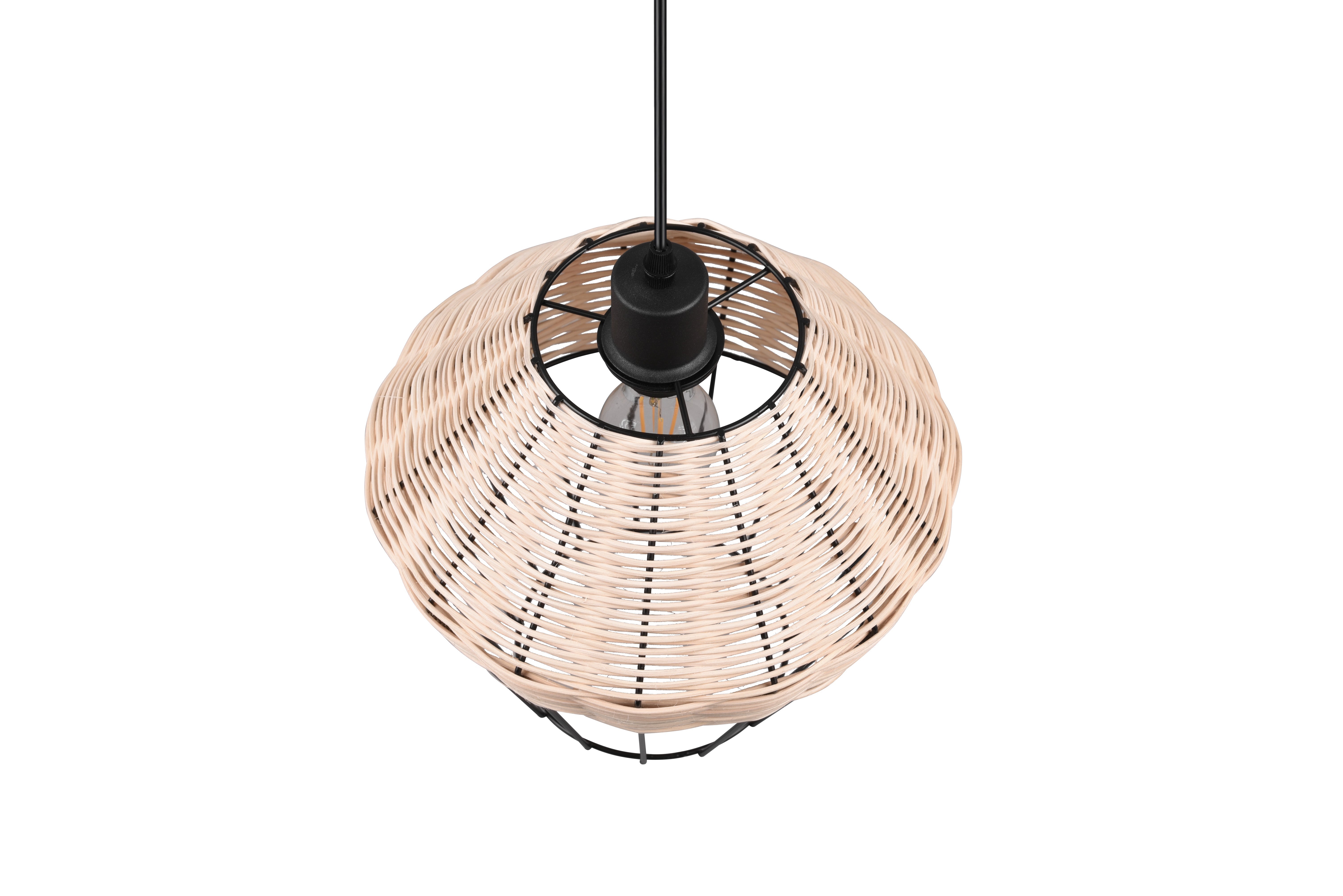 Borka Hanging Pendant - Black / Natural Rattan Finish