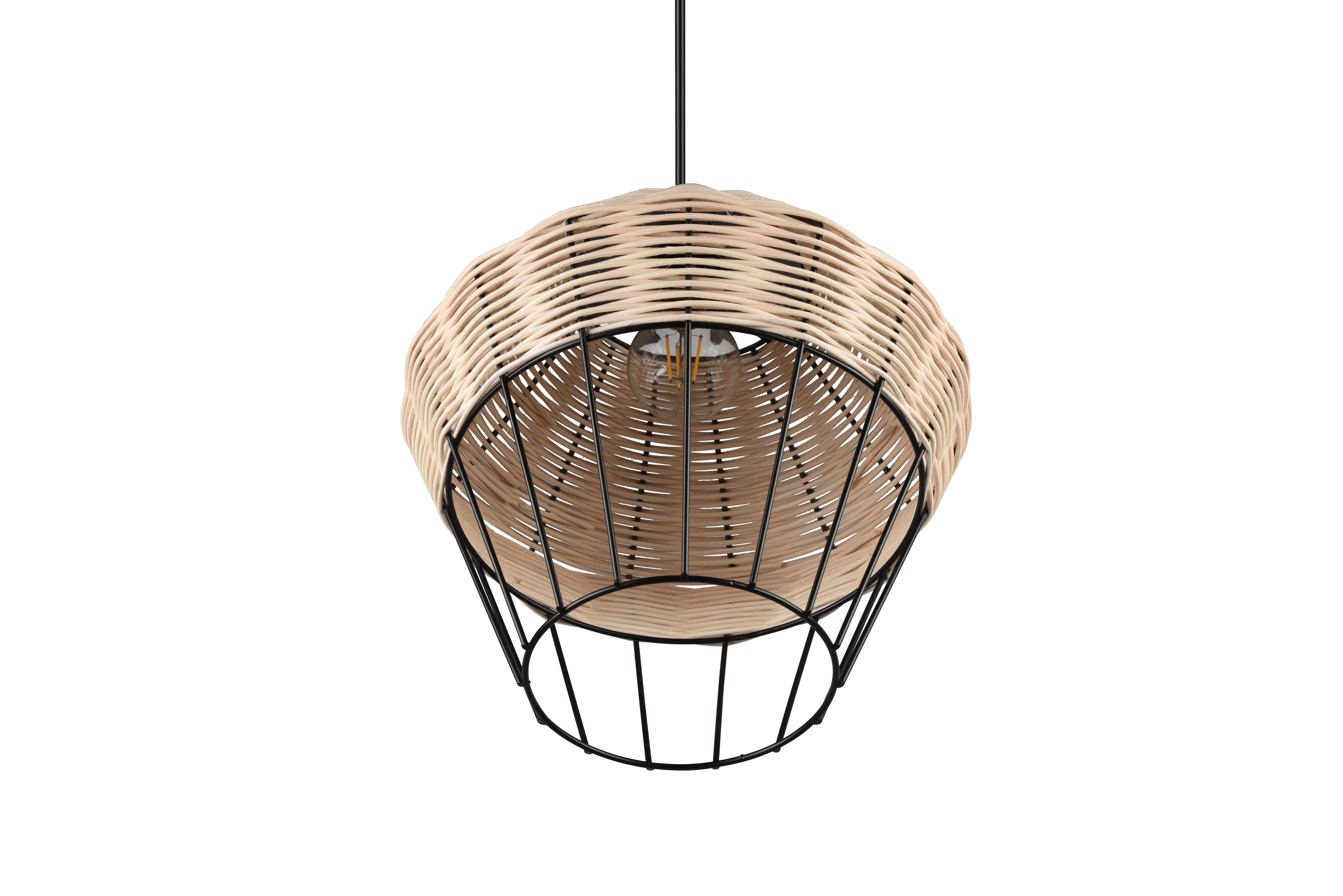 Borka Hanging Pendant - Black / Natural Rattan Finish