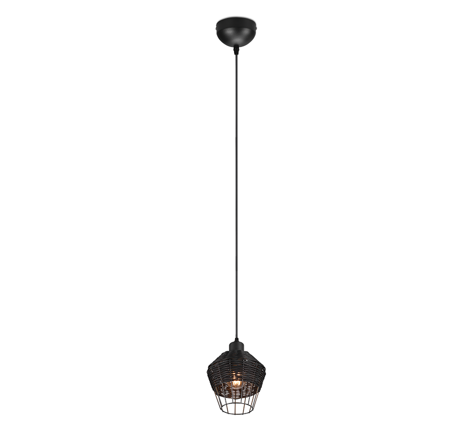 Borka Hanging Pendant - Black / Natural Rattan Finish